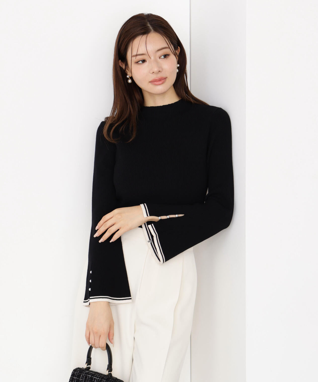 <ハンドウォッシャブル>スタンドネックリブニット