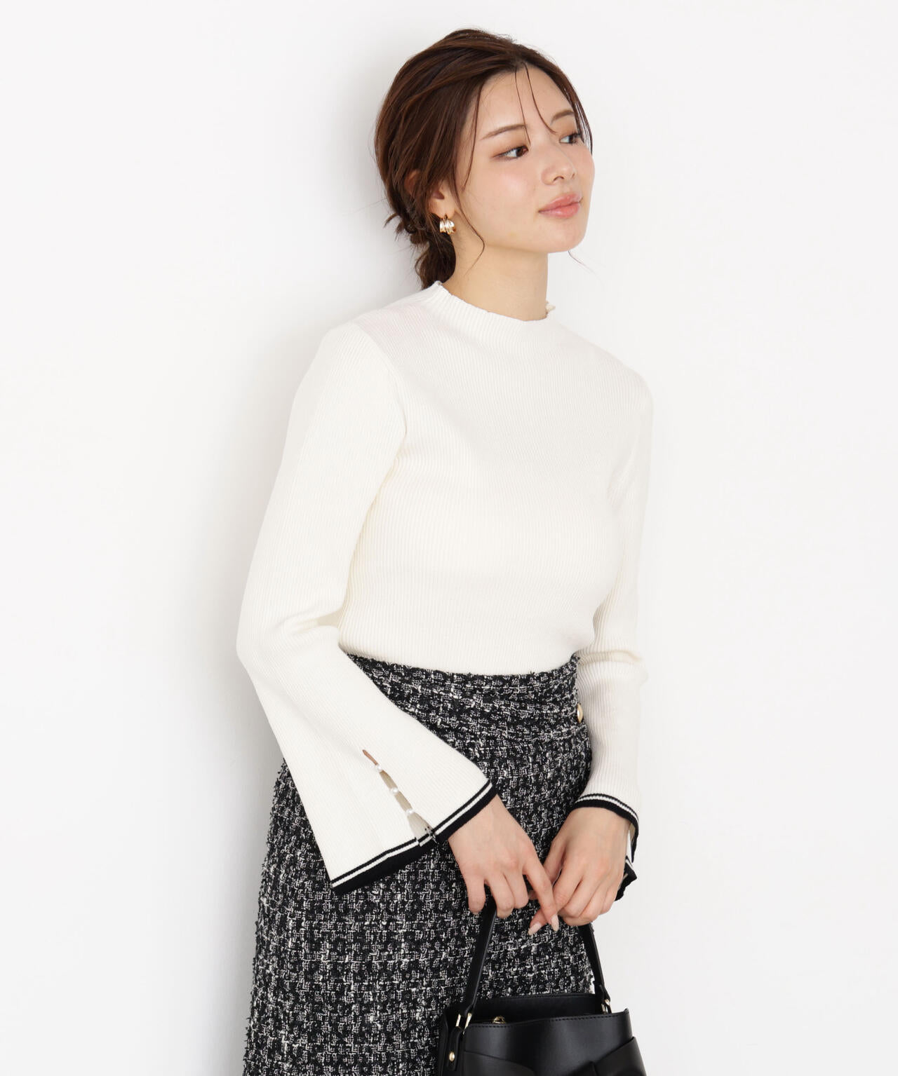 <ハンドウォッシャブル>スタンドネックリブニット