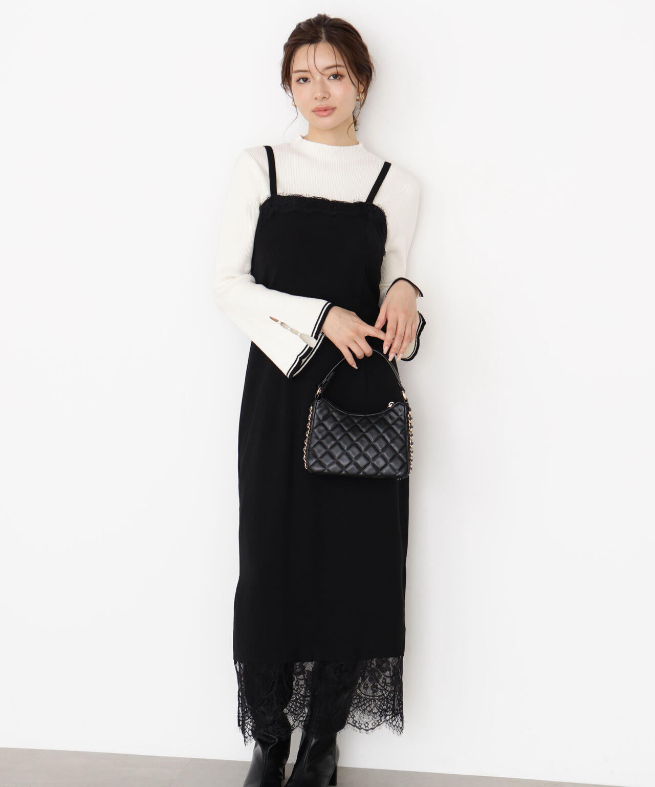 <ハンドウォッシャブル>スタンドネックリブニット