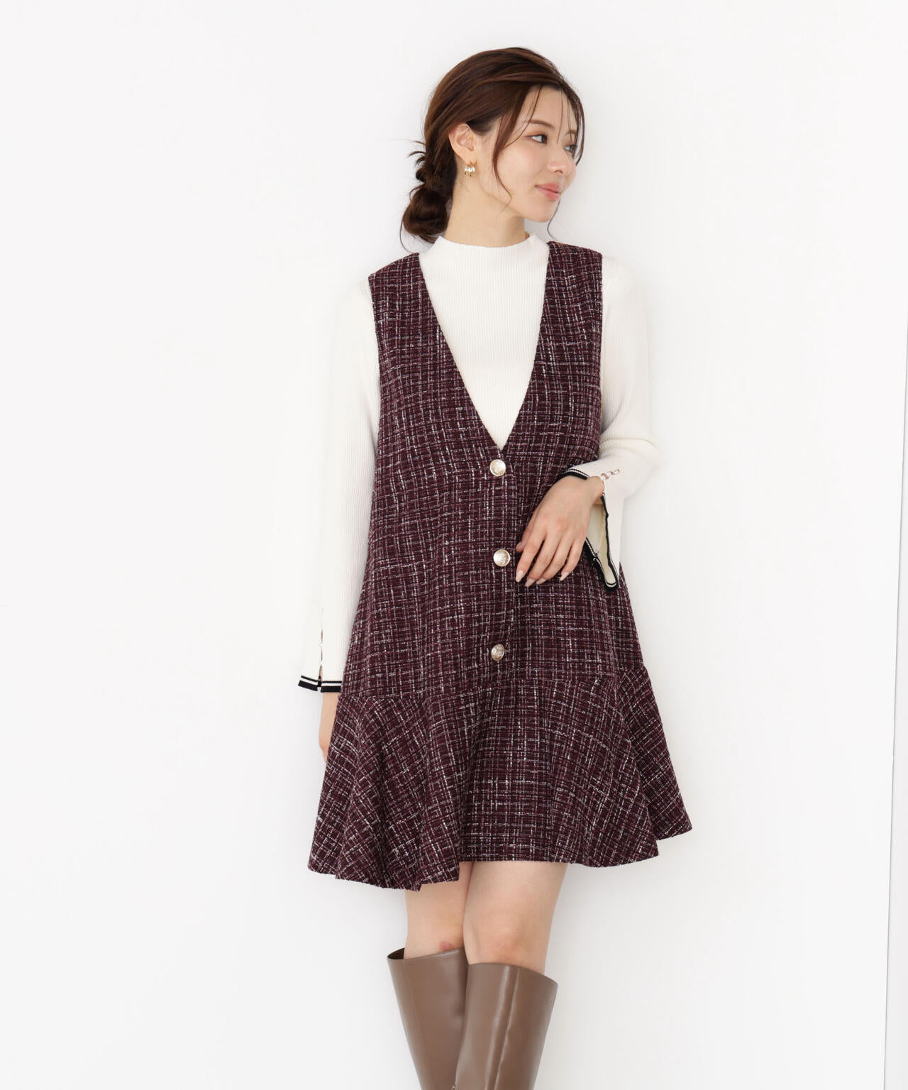 <ハンドウォッシャブル>スタンドネックリブニット