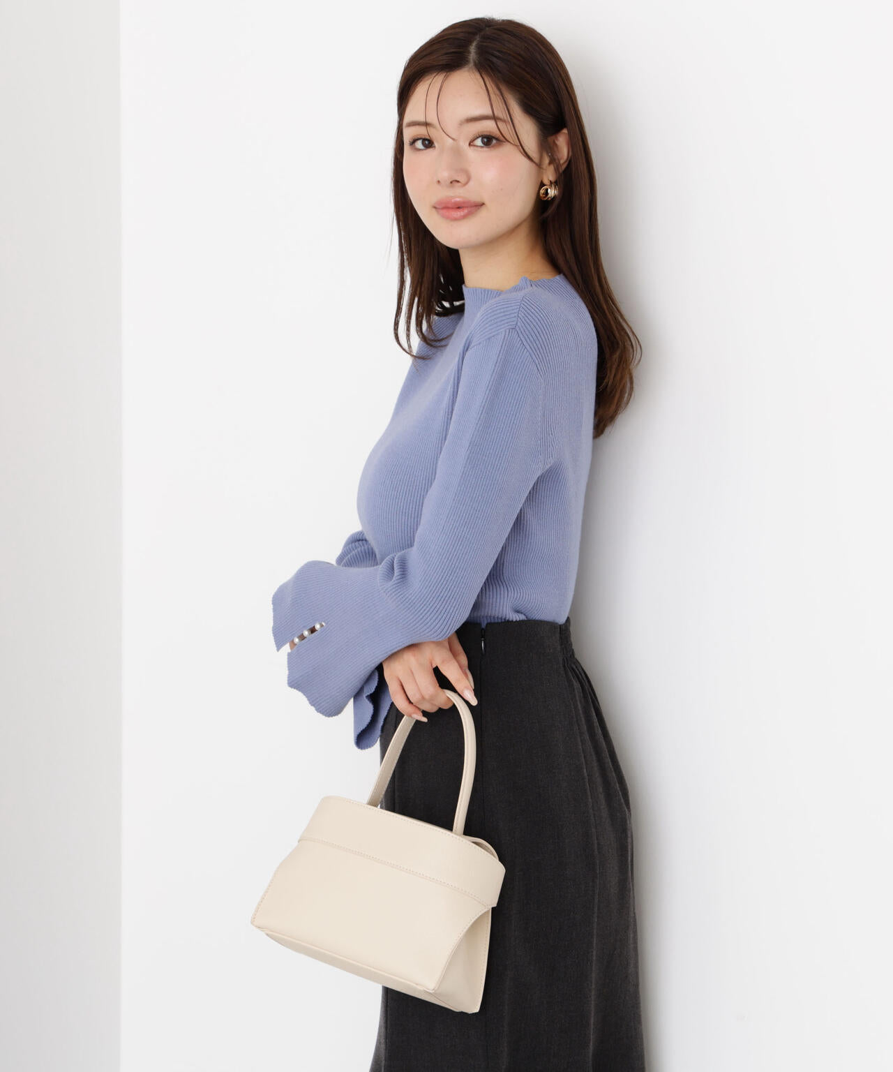 <ハンドウォッシャブル>スタンドネックリブニット