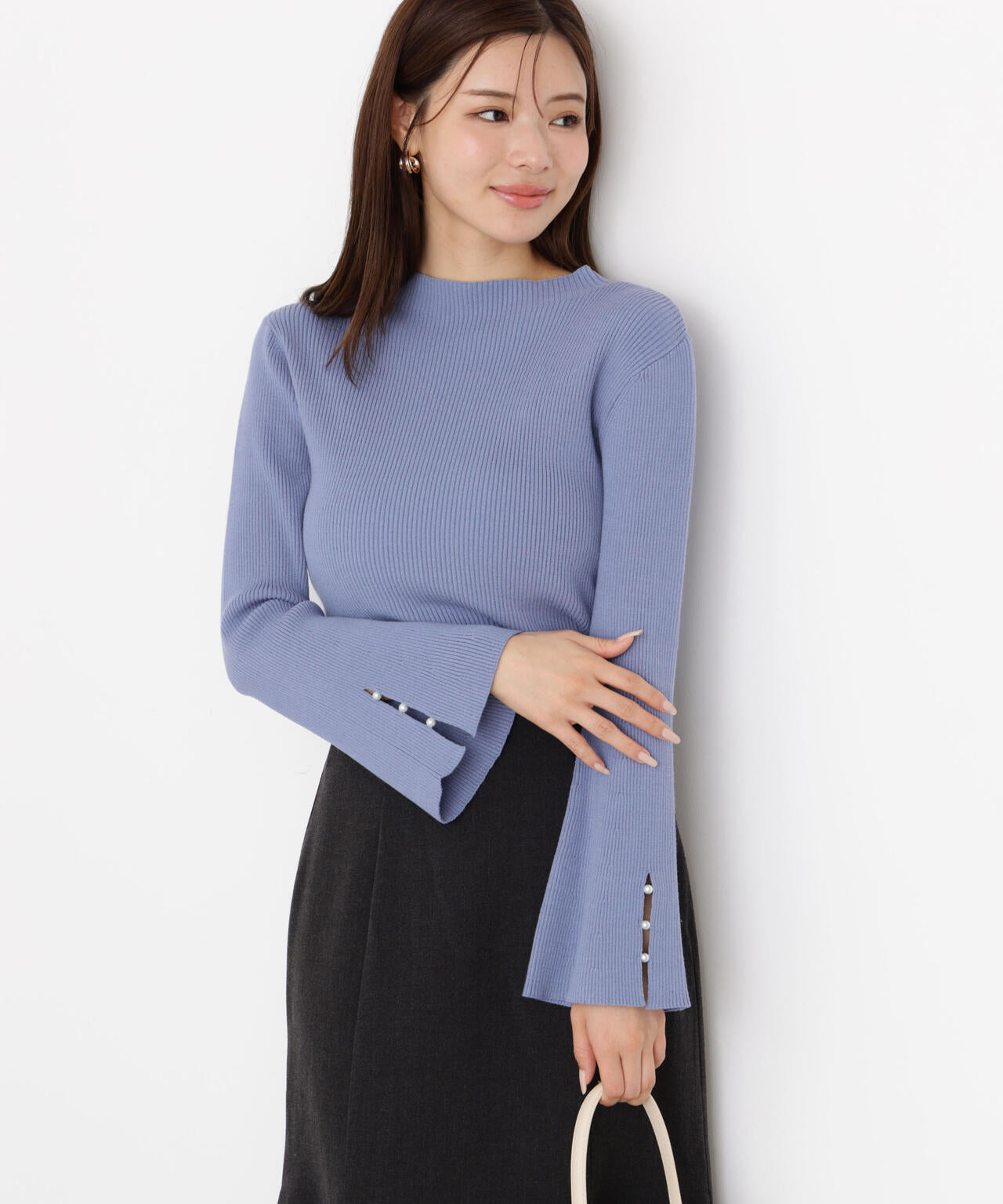 <ハンドウォッシャブル>スタンドネックリブニット