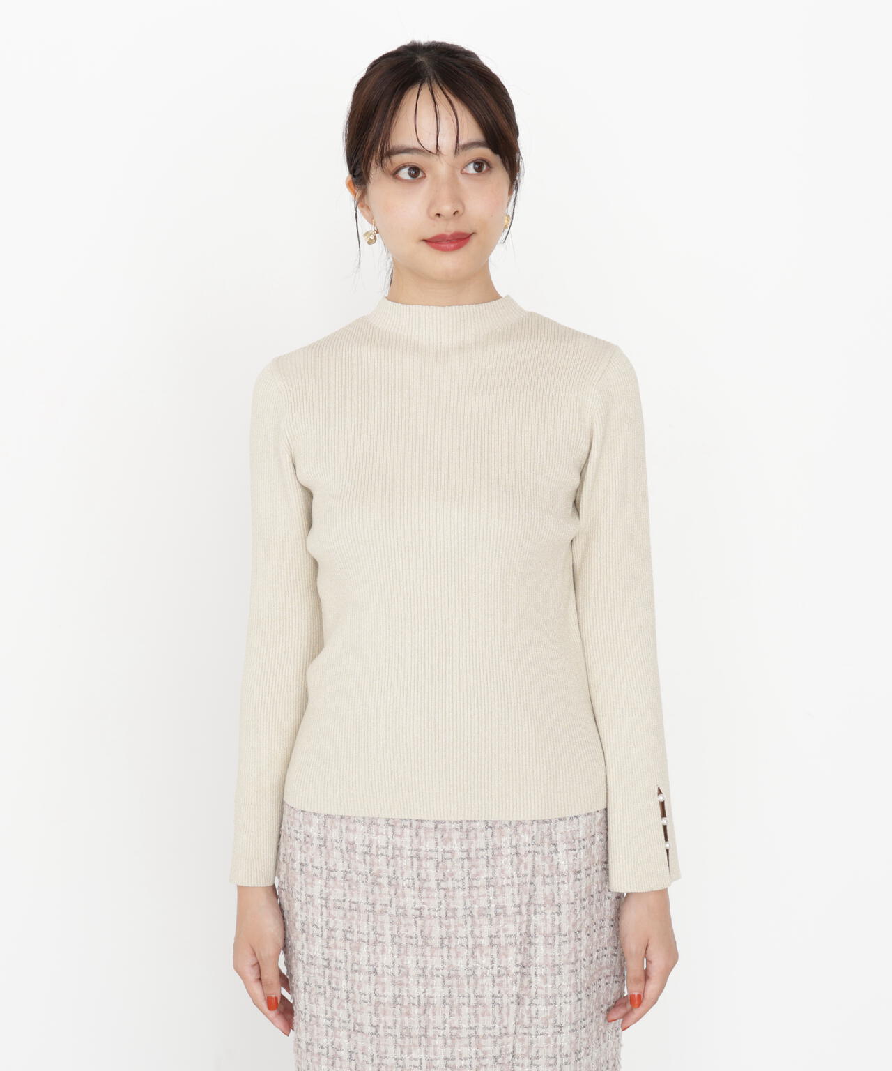 <ハンドウォッシャブル>スタンドネックリブニット