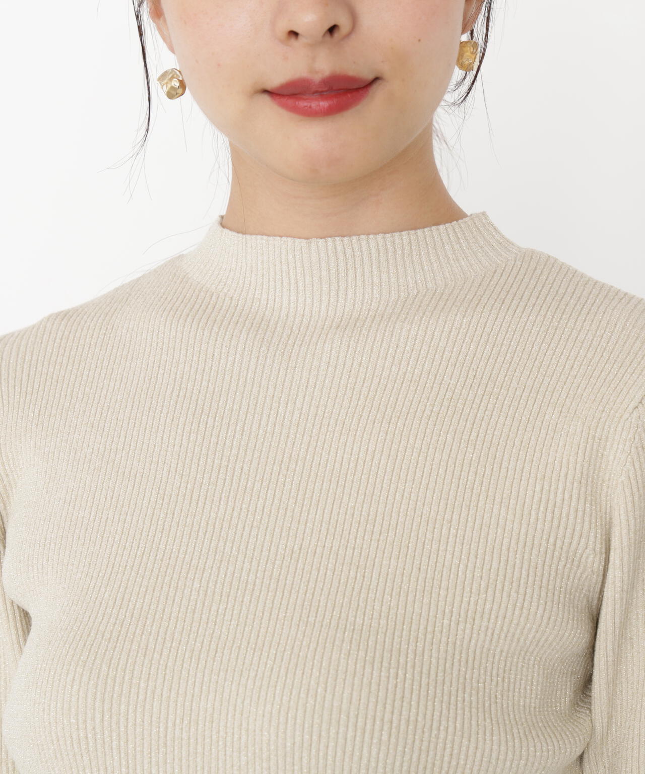 <ハンドウォッシャブル>スタンドネックリブニット