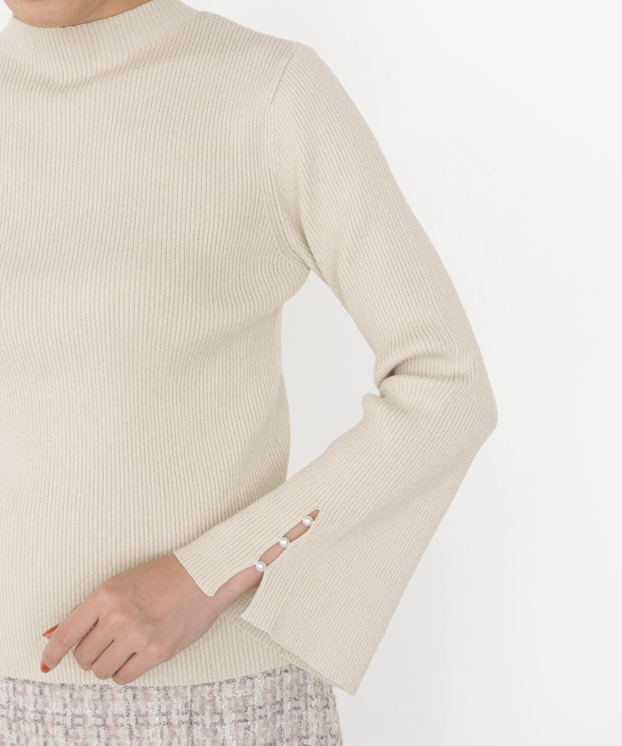 <ハンドウォッシャブル>スタンドネックリブニット