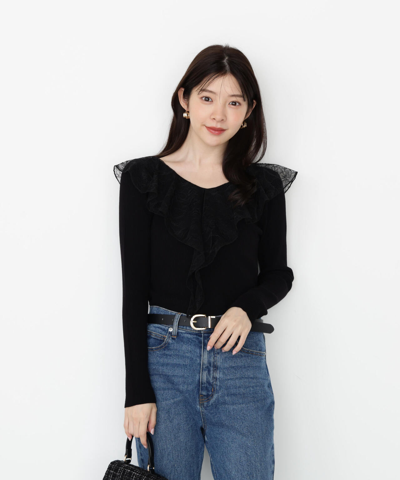 レースフリルニット