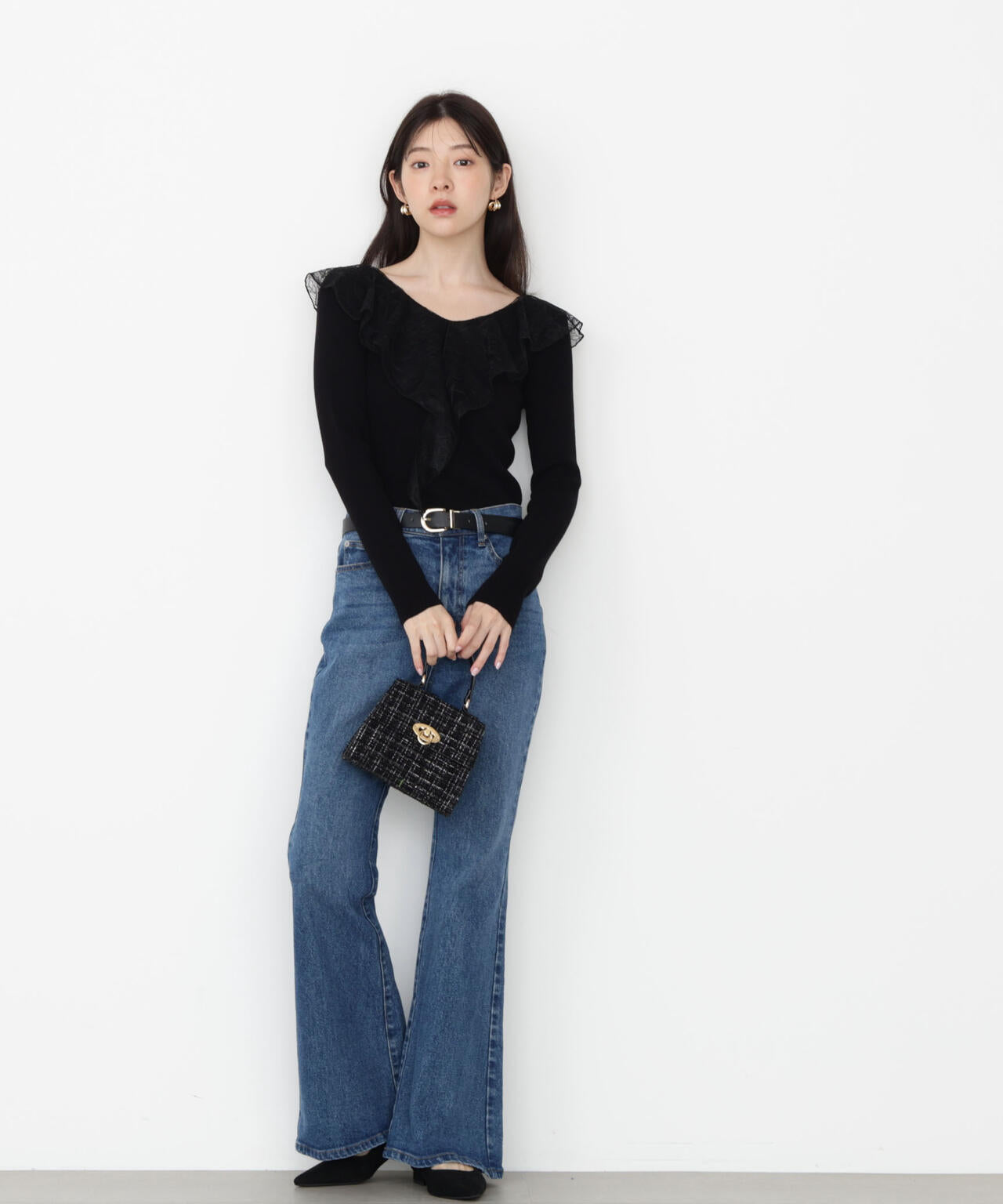 レースフリルニット