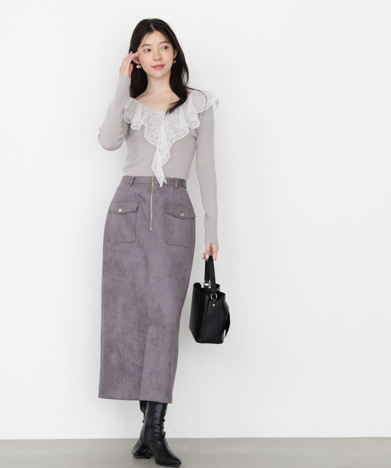 レースフリルニット