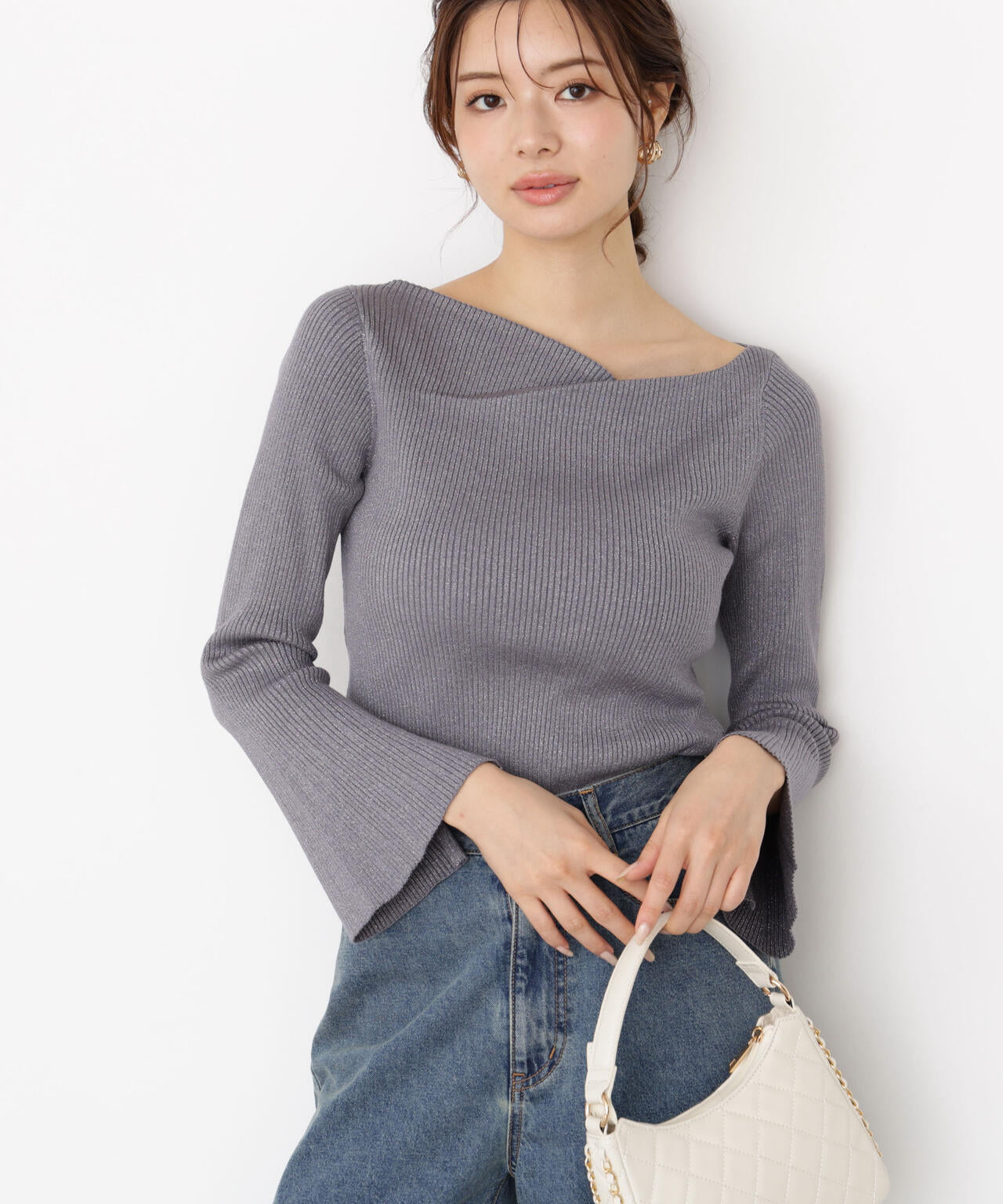 <ハンドウォッシャブル>ニュアンスネックラメリブニット