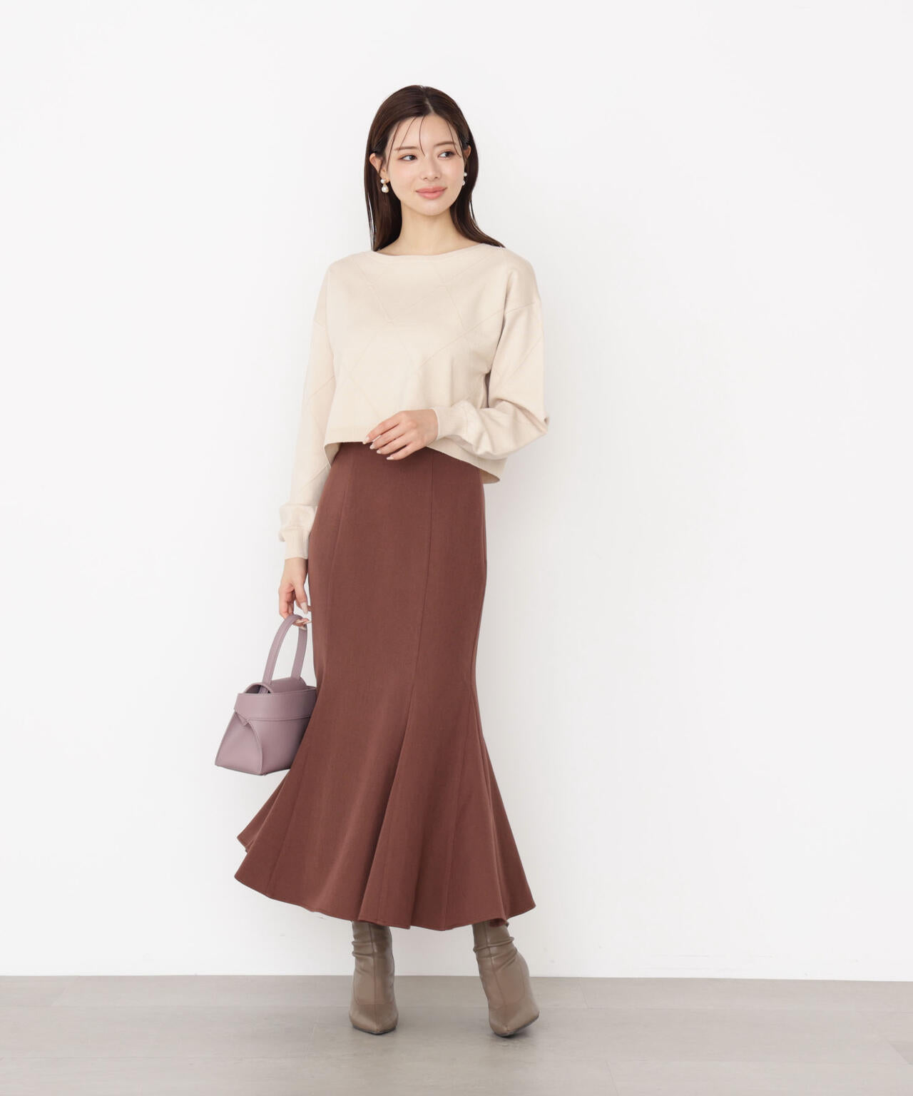 <ハンドウォッシャブル>ダイヤ柄短丈ニット