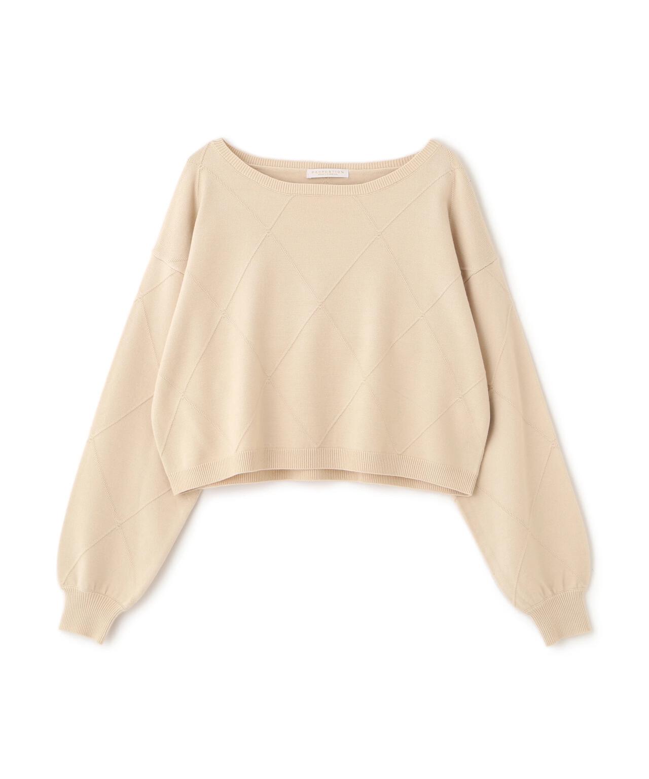 <ハンドウォッシャブル>ダイヤ柄短丈ニット