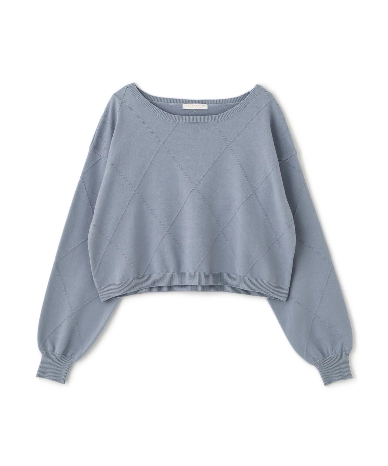 <ハンドウォッシャブル>ダイヤ柄短丈ニット