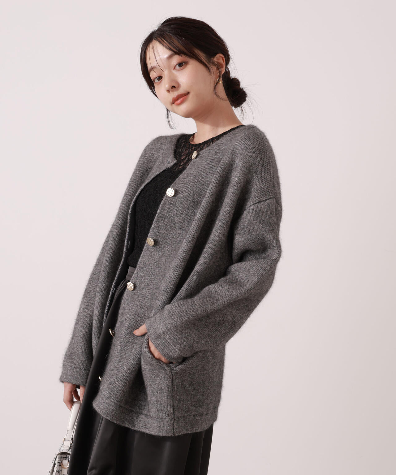 FOX混ダブルフェイスニットカーディガン