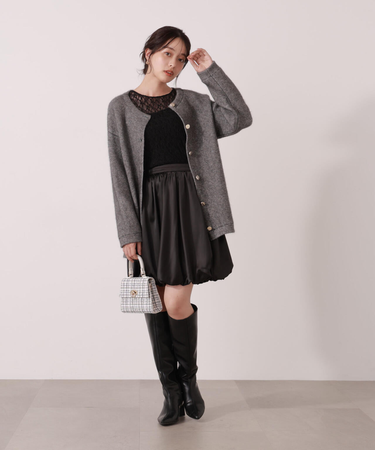 FOX混ダブルフェイスニットカーディガン