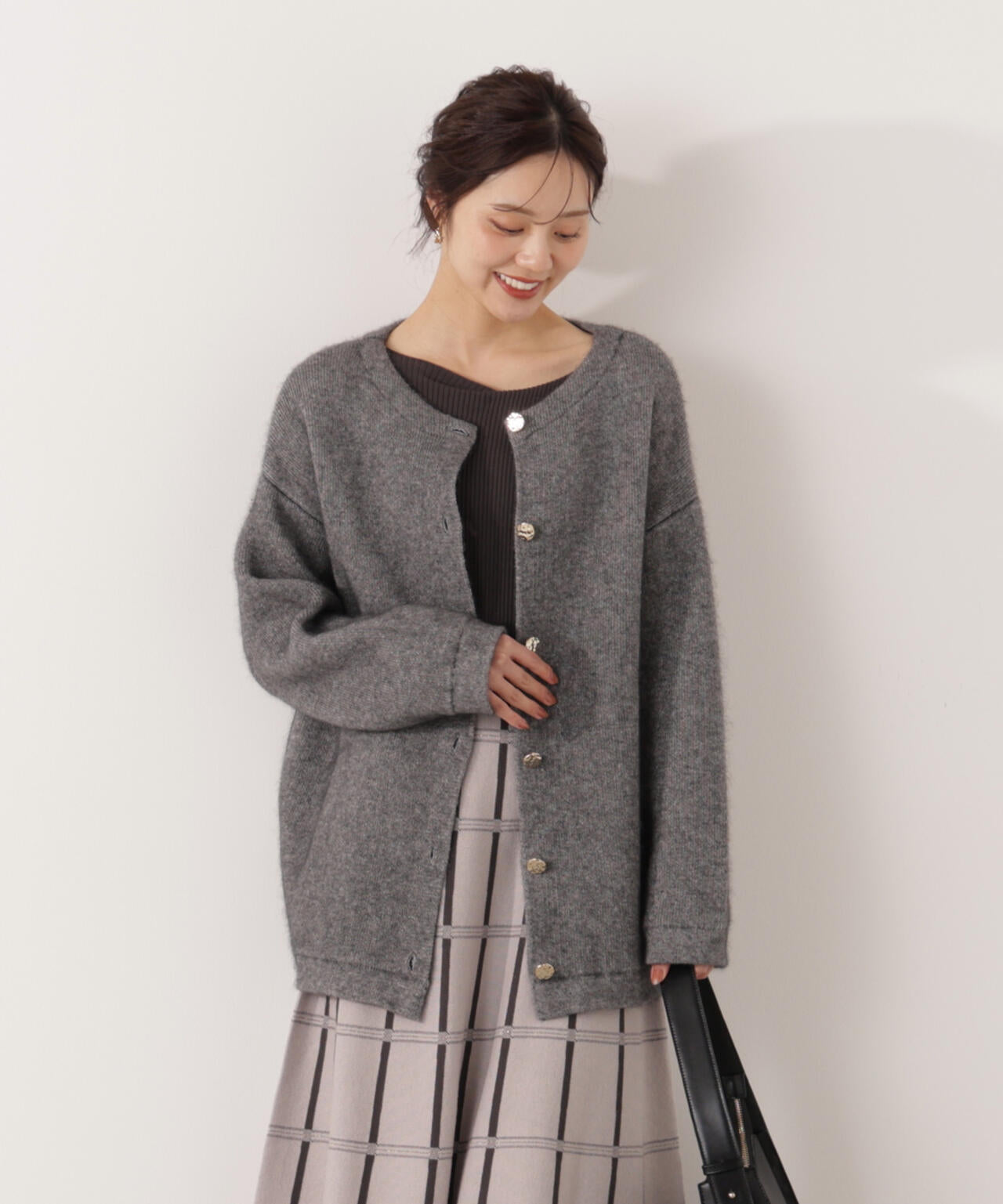 FOX混ダブルフェイスニットカーディガン