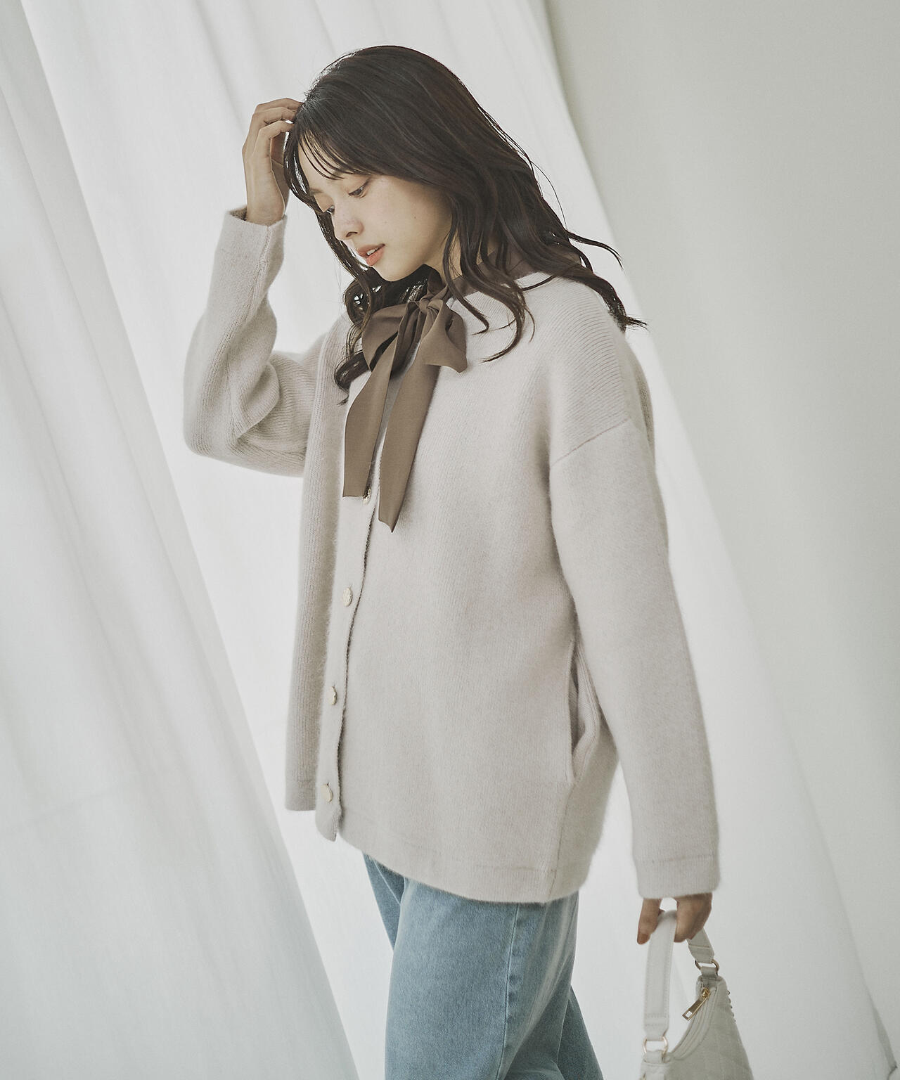 FOX混ダブルフェイスニットカーディガン