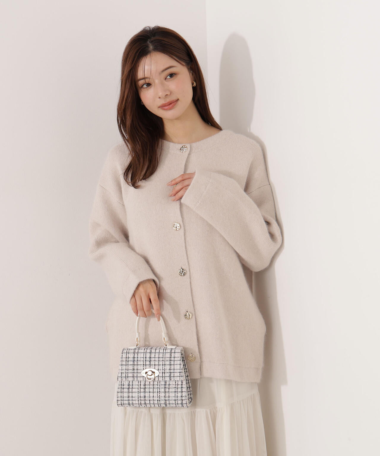 FOX混ダブルフェイスニットカーディガン