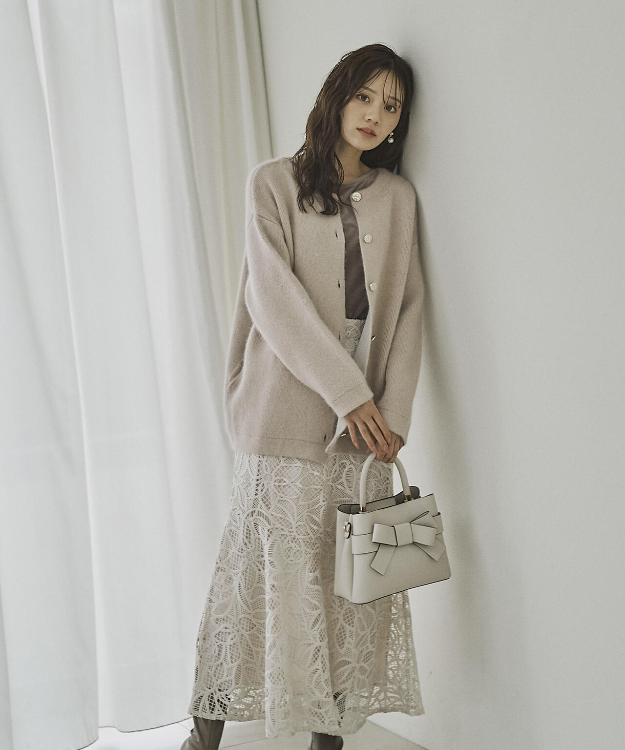 FOX混ダブルフェイスニットカーディガン