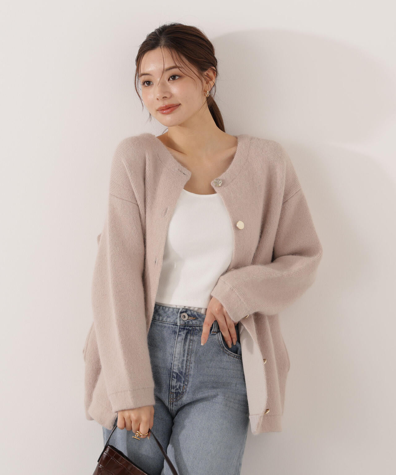 FOX混ダブルフェイスニットカーディガン