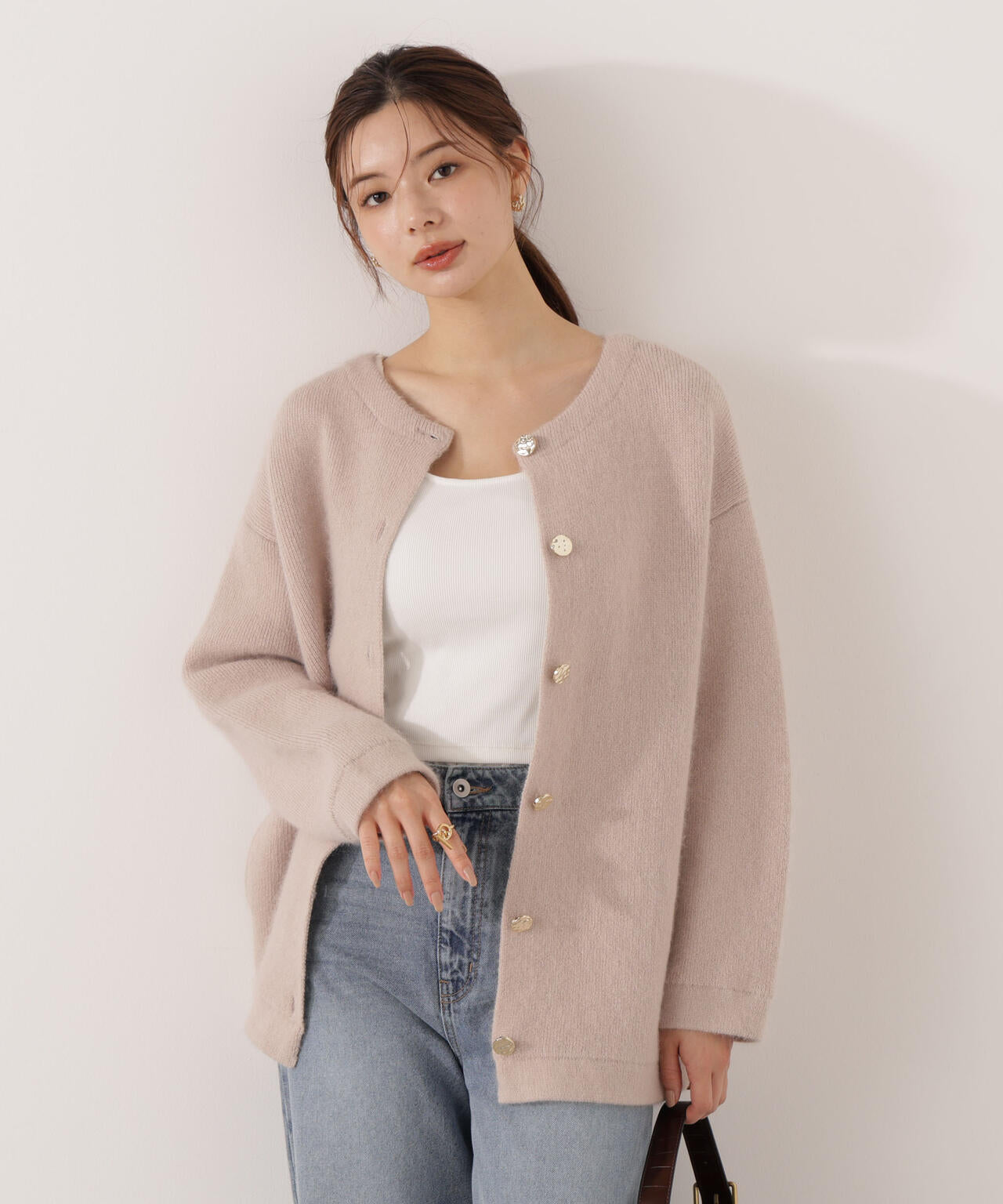 FOX混ダブルフェイスニットカーディガン