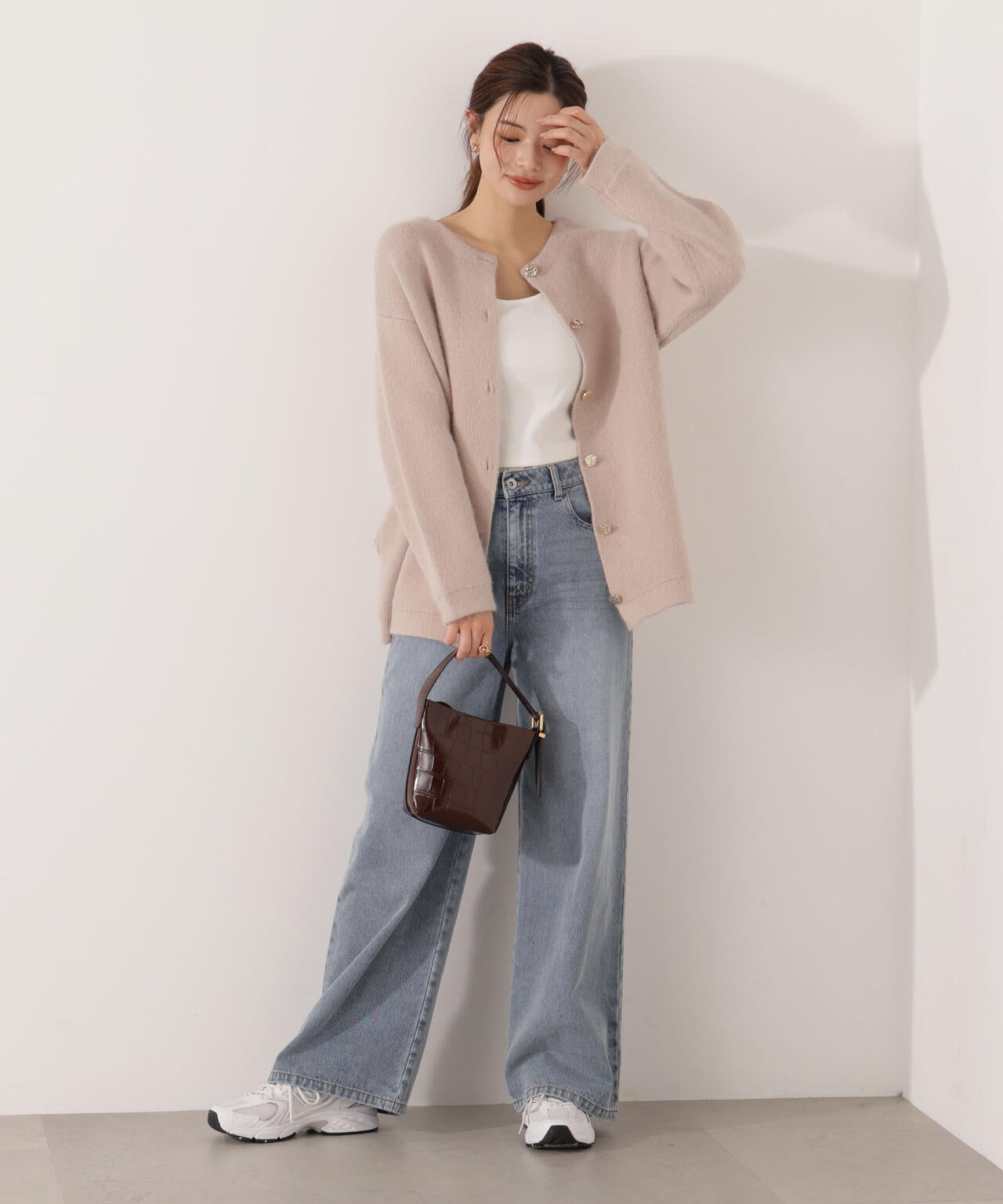 FOX混ダブルフェイスニットカーディガン