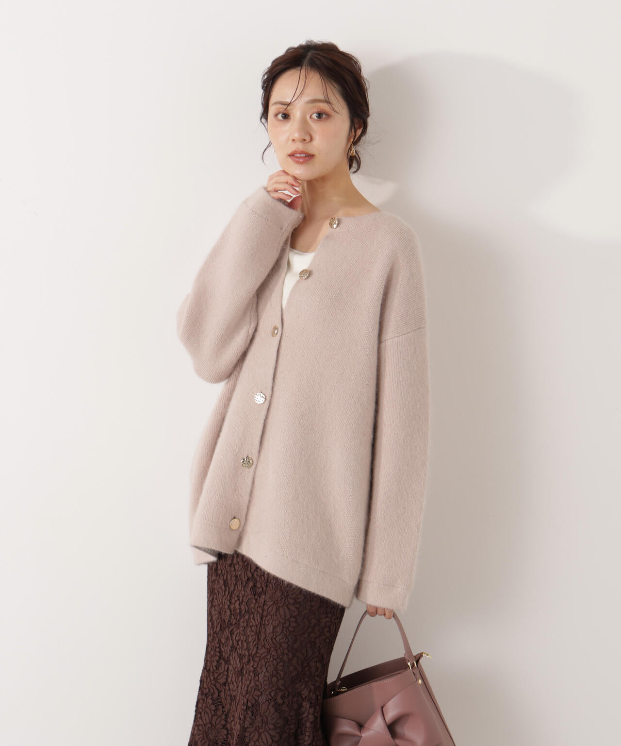 FOX混ダブルフェイスニットカーディガン