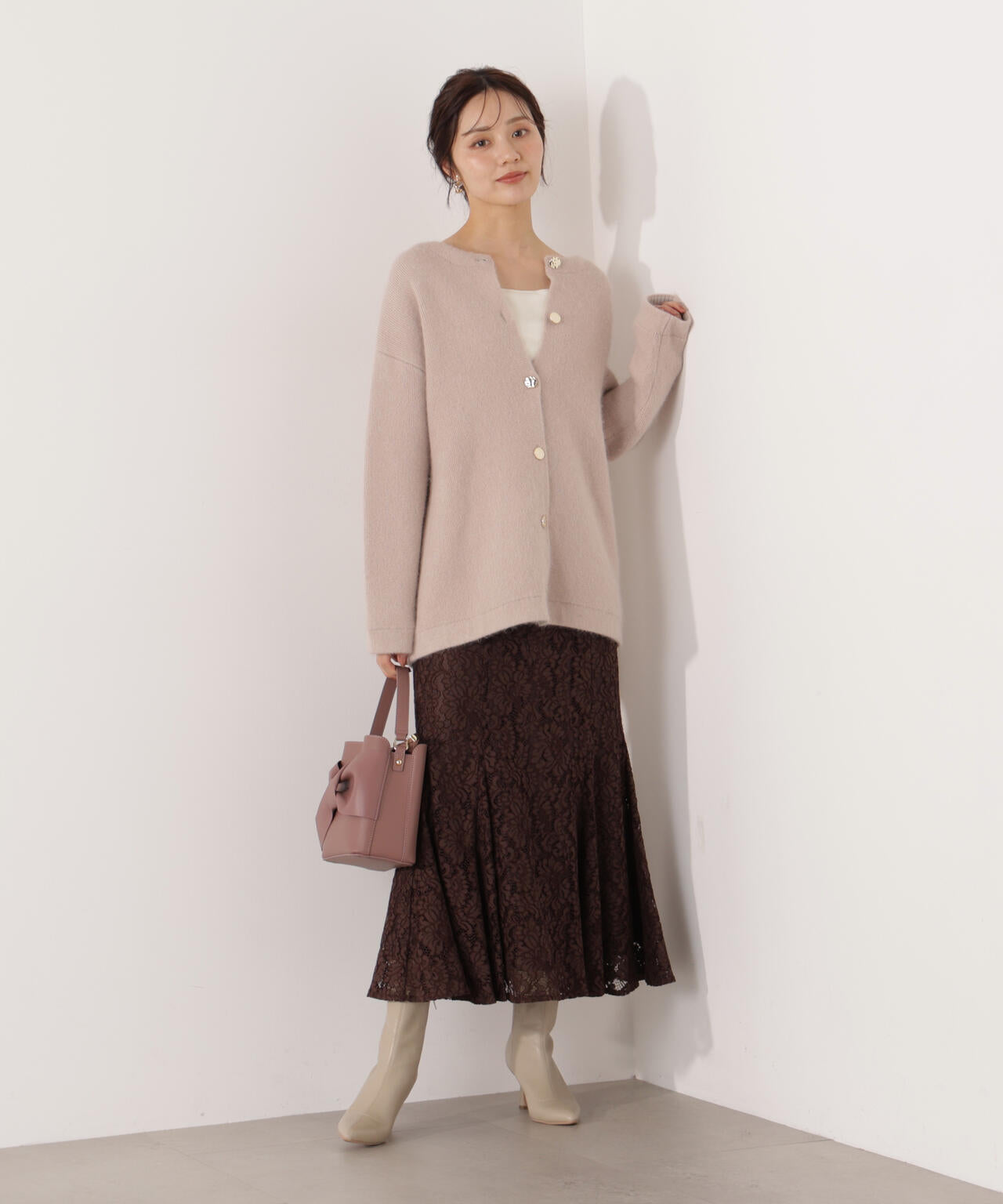 FOX混ダブルフェイスニットカーディガン