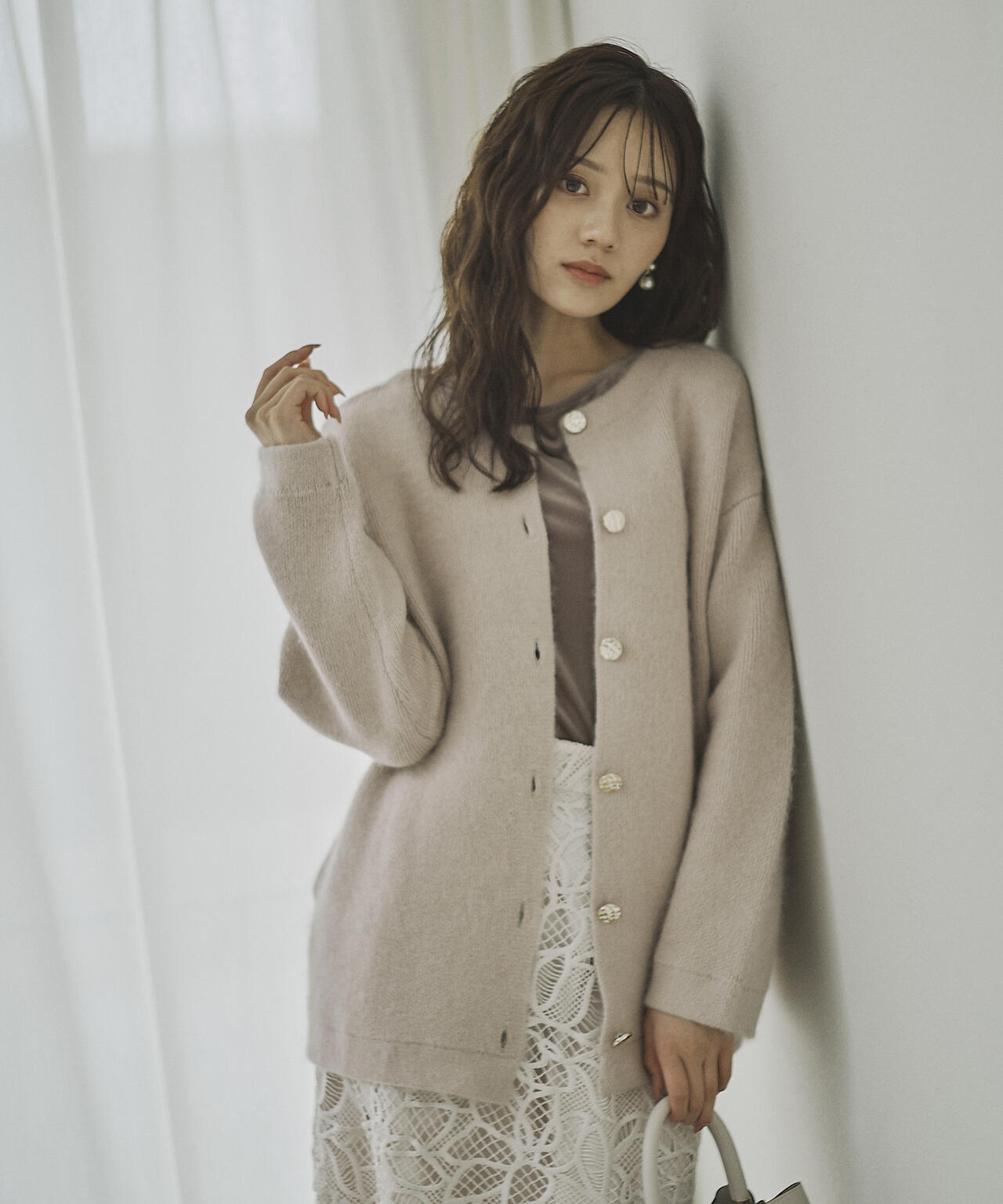 FOX混ダブルフェイスニットカーディガン