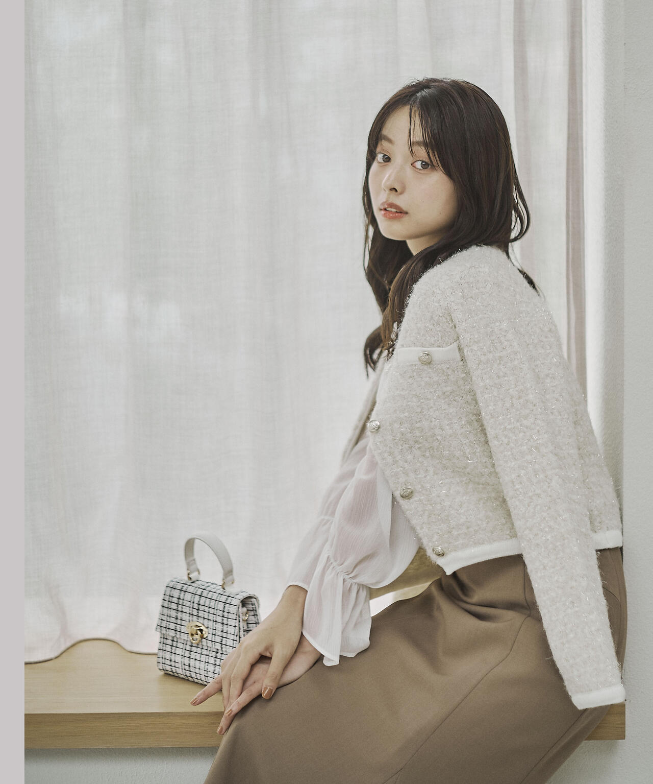 ファンシーツイード風ニットカーディガン