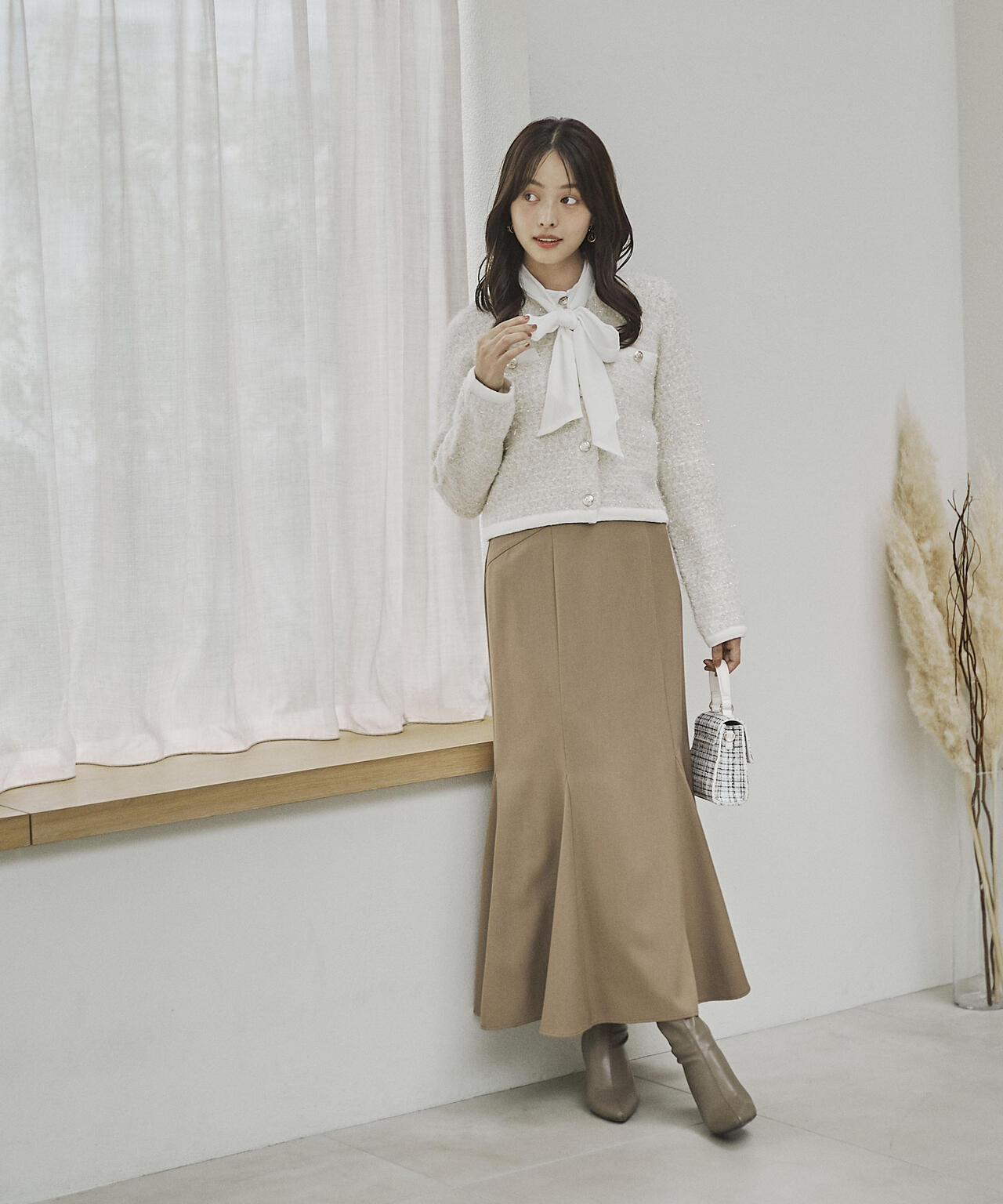 ファンシーツイード風ニットカーディガン