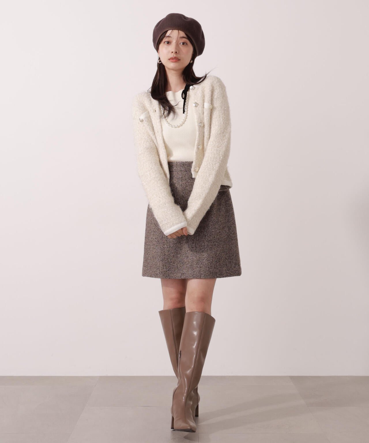 ファンシーツイード風ニットカーディガン