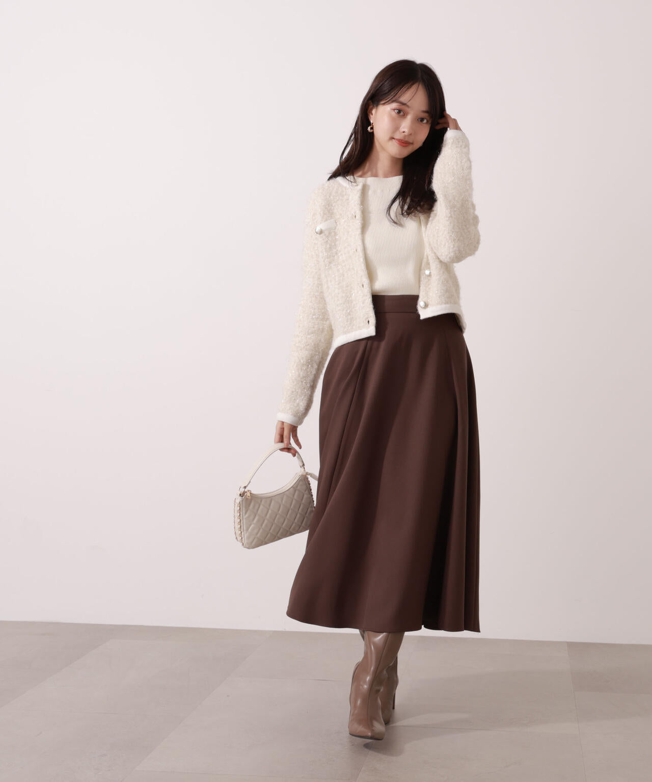 ファンシーツイード風ニットカーディガン