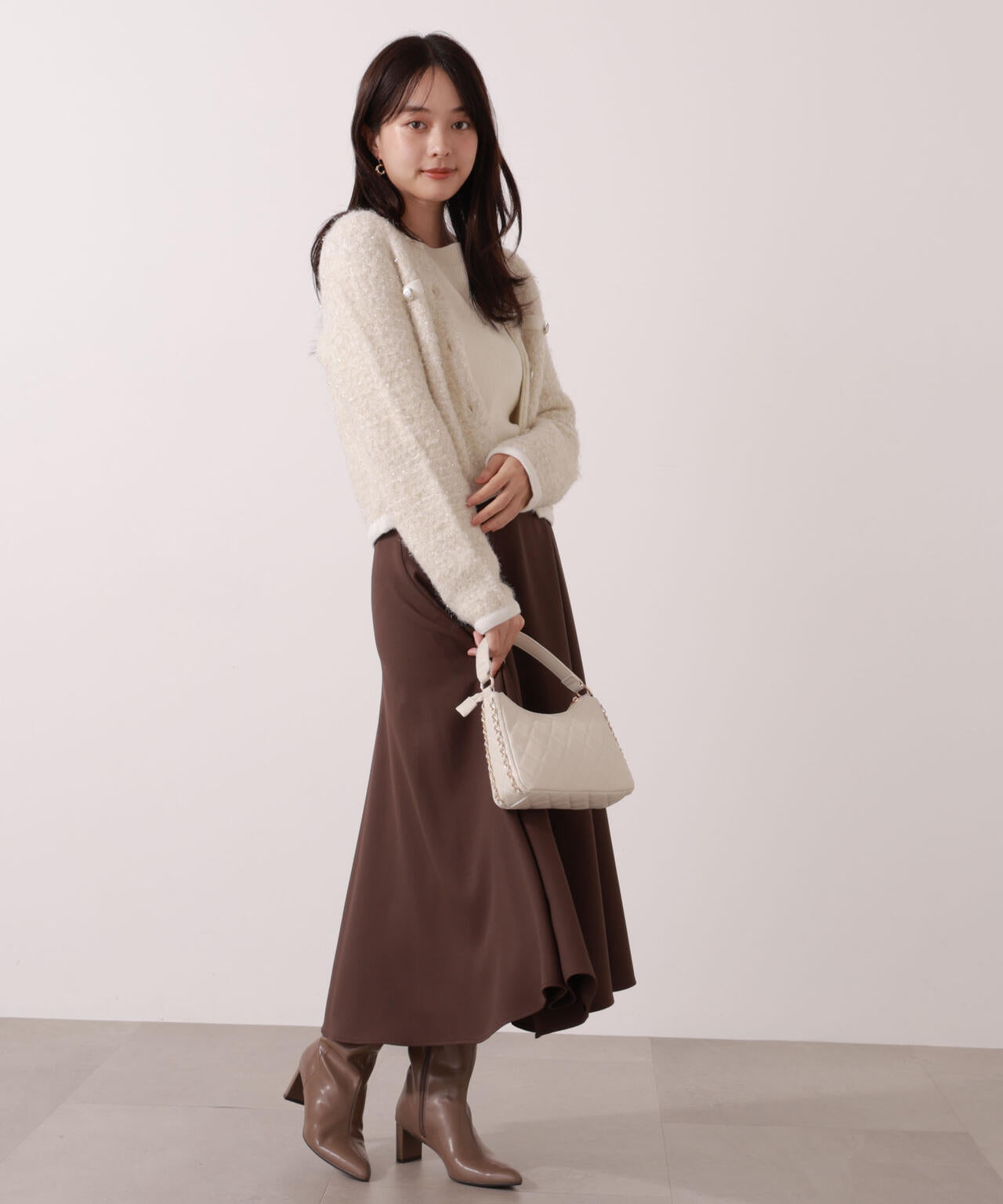 ファンシーツイード風ニットカーディガン