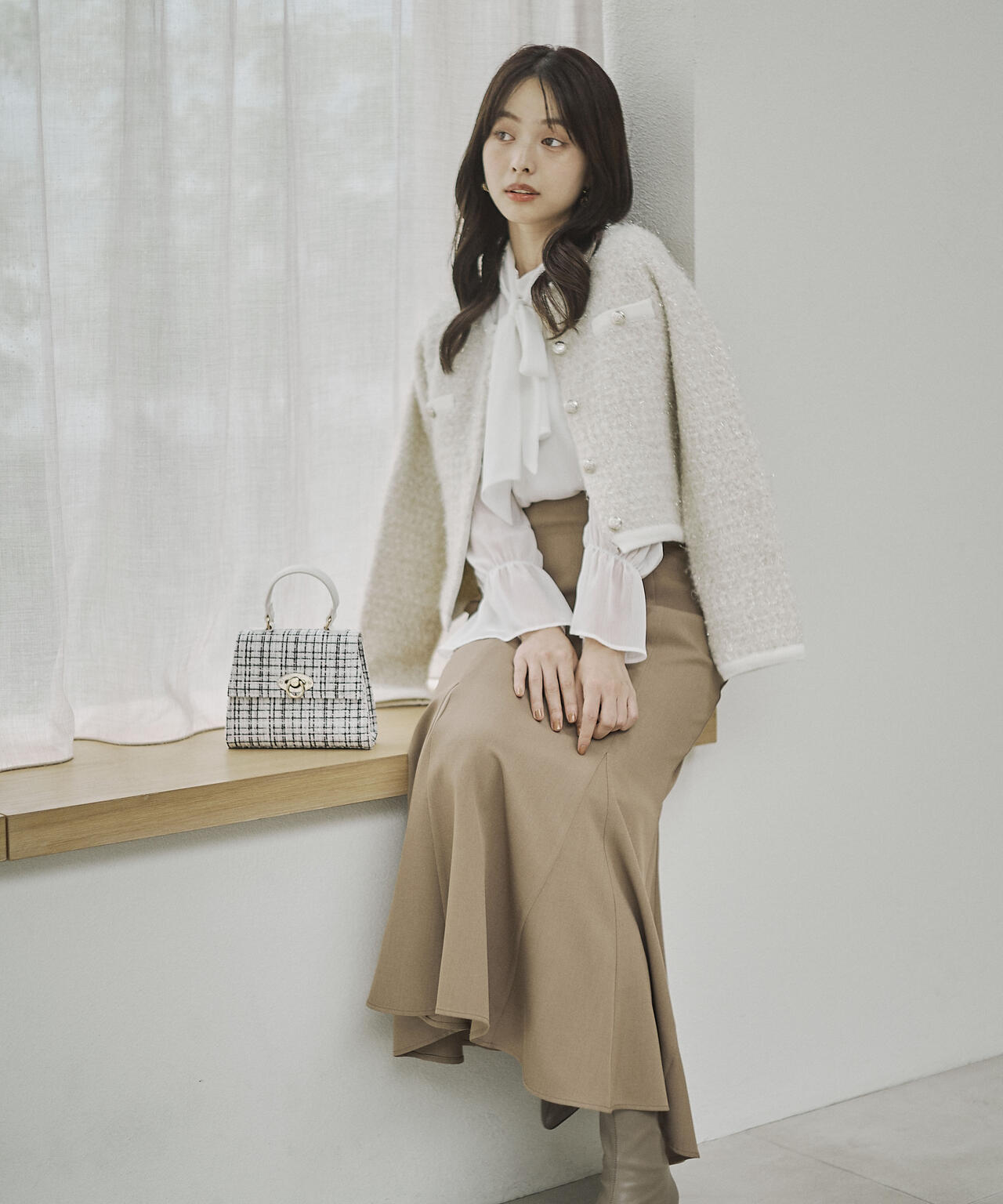 ファンシーツイード風ニットカーディガン