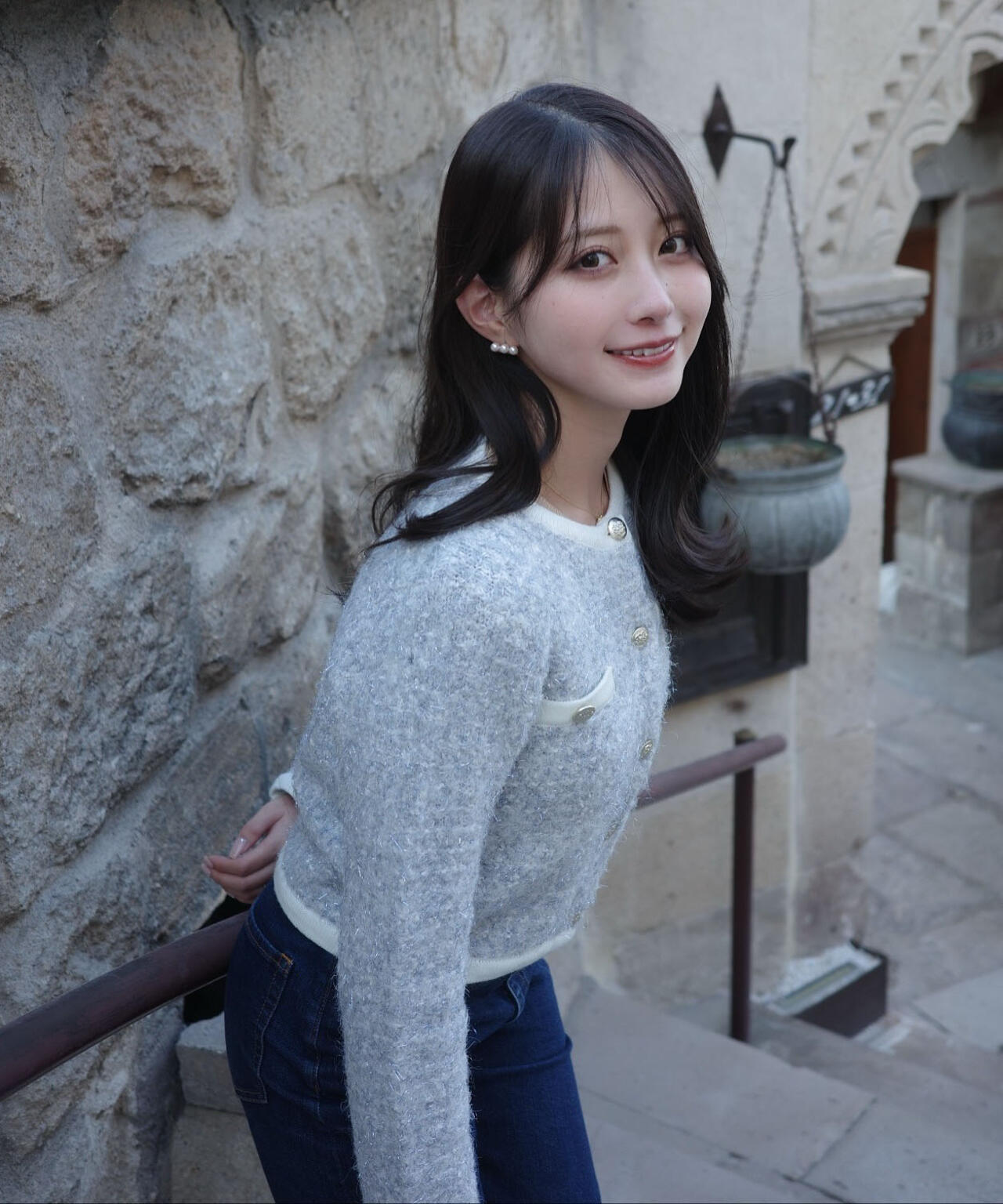 ファンシーツイード風ニットカーディガン