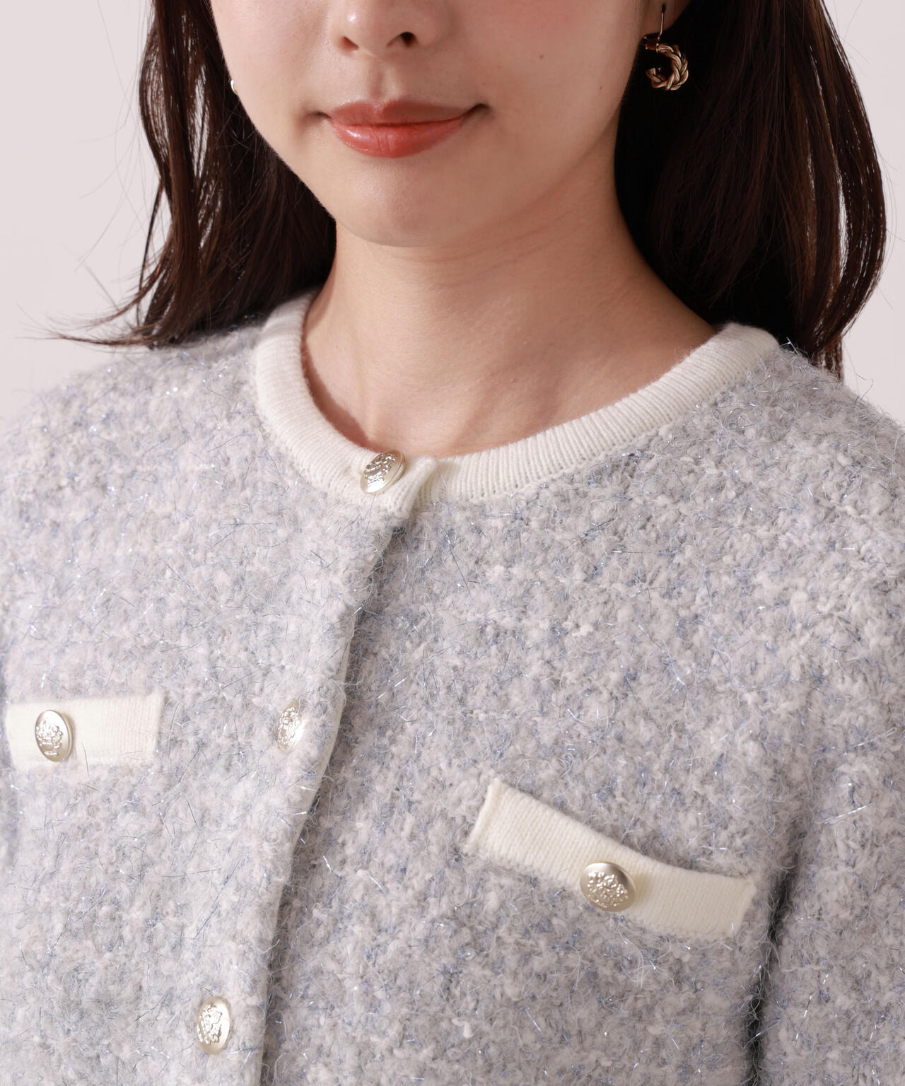 ファンシーツイード風ニットカーディガン