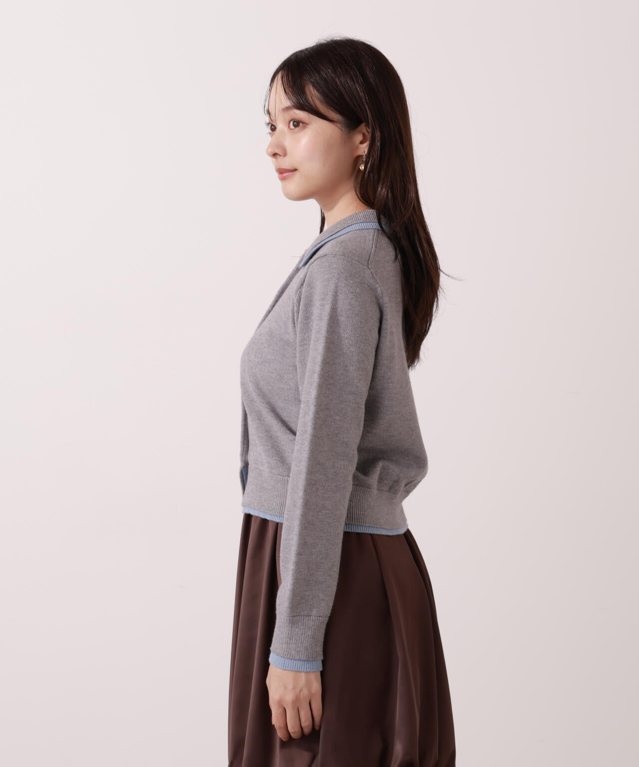 【青島心さん着用】<ウォッシャブル>ポロレイヤード風ニット