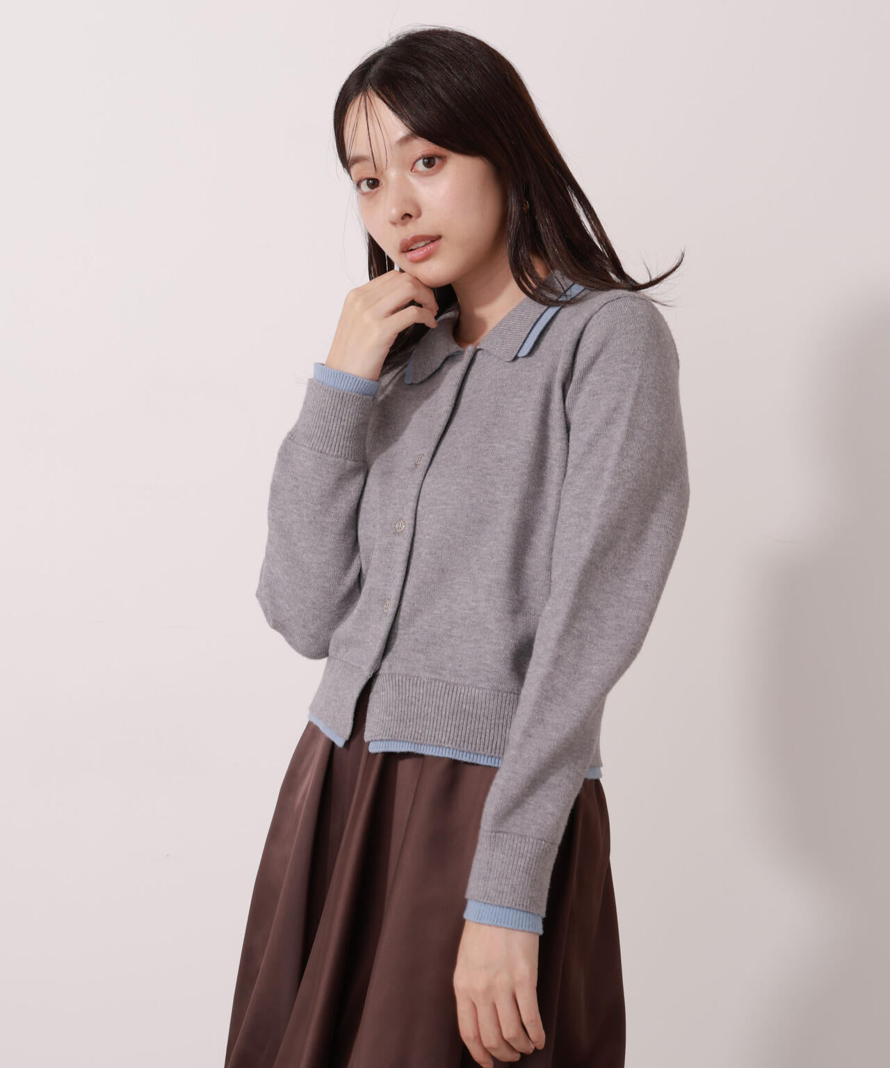 【青島心さん着用】<ウォッシャブル>ポロレイヤード風ニット
