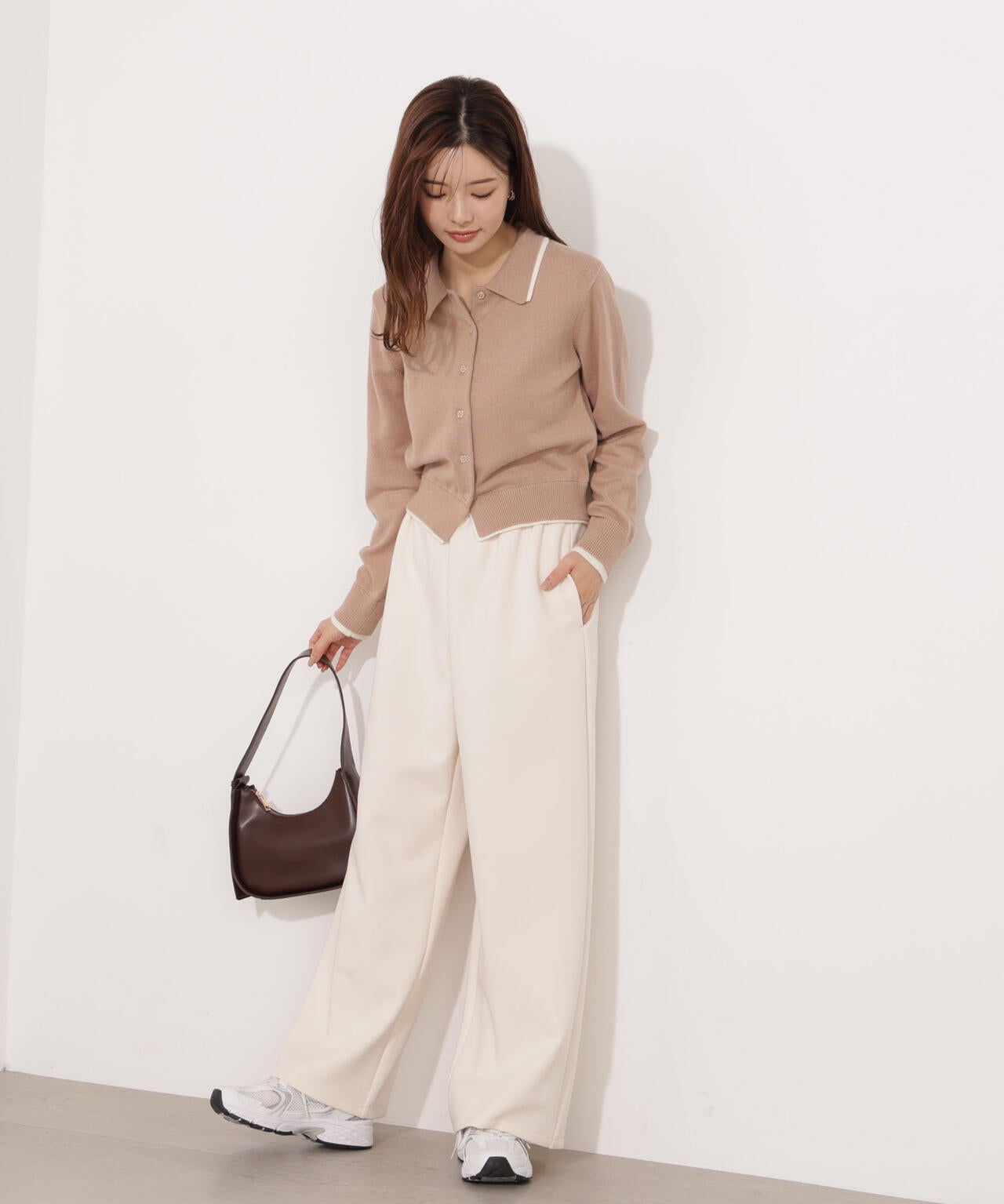 【青島心さん着用】<ウォッシャブル>ポロレイヤード風ニット