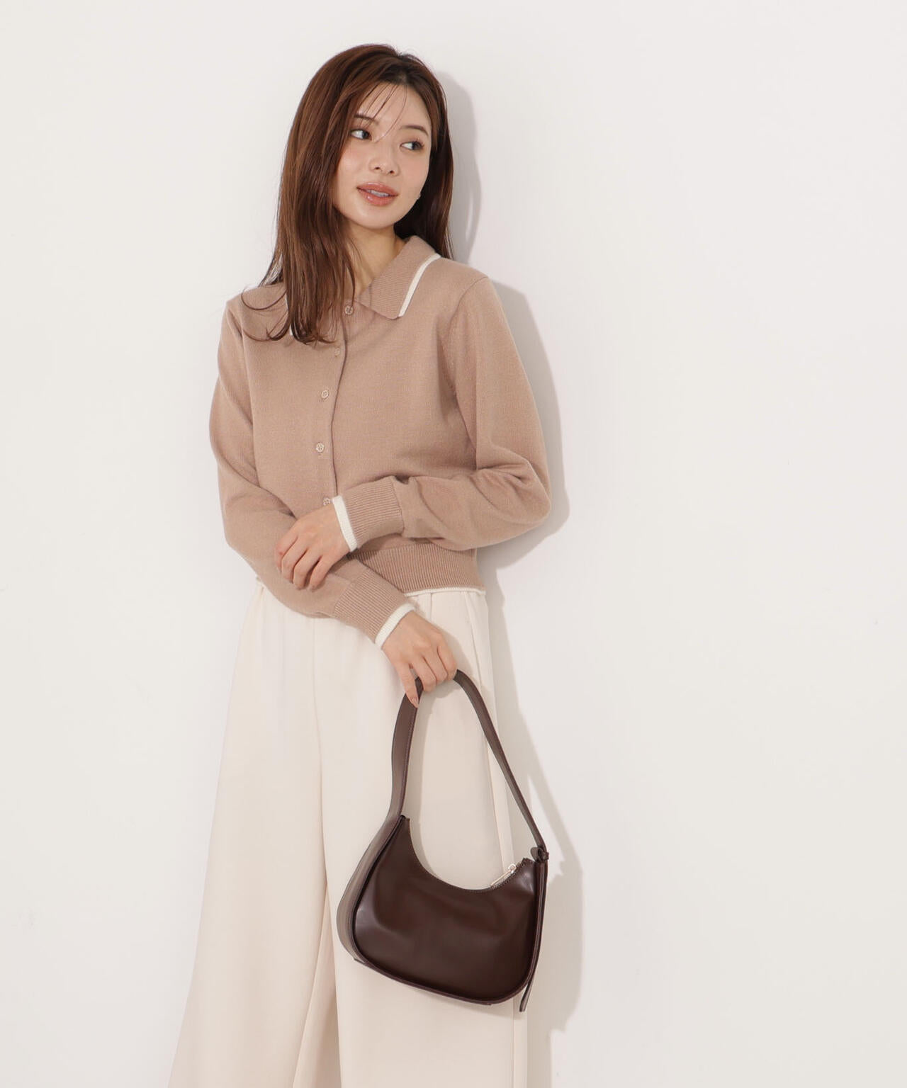 【青島心さん着用】<ウォッシャブル>ポロレイヤード風ニット