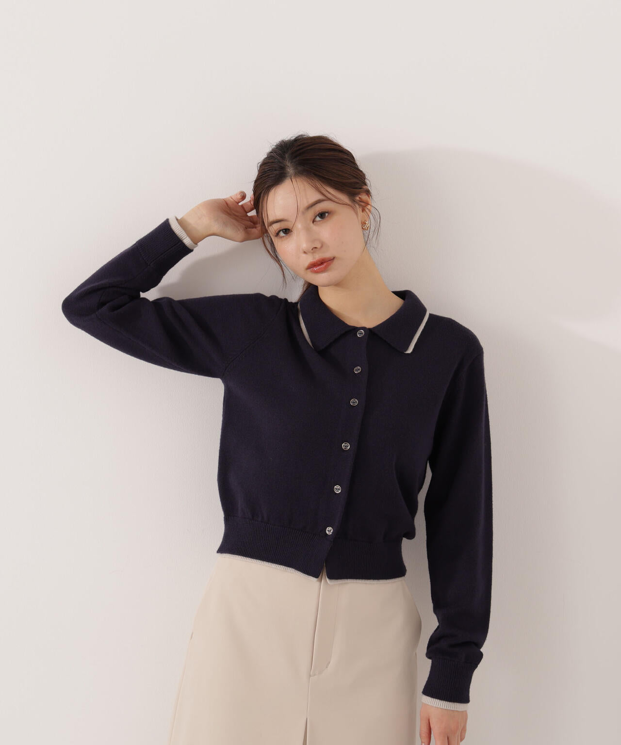 【青島心さん着用】<ウォッシャブル>ポロレイヤード風ニット