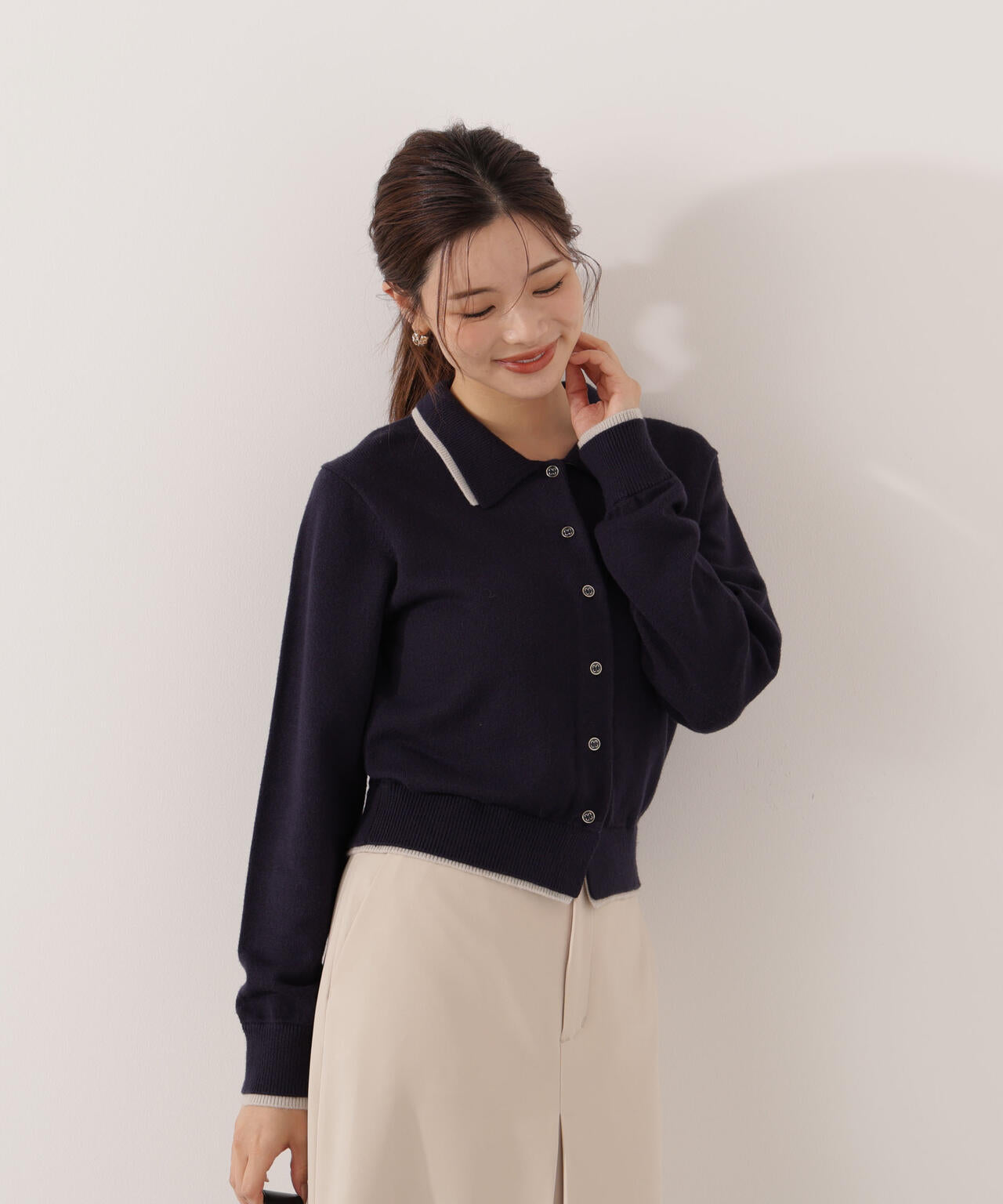 【青島心さん着用】<ウォッシャブル>ポロレイヤード風ニット