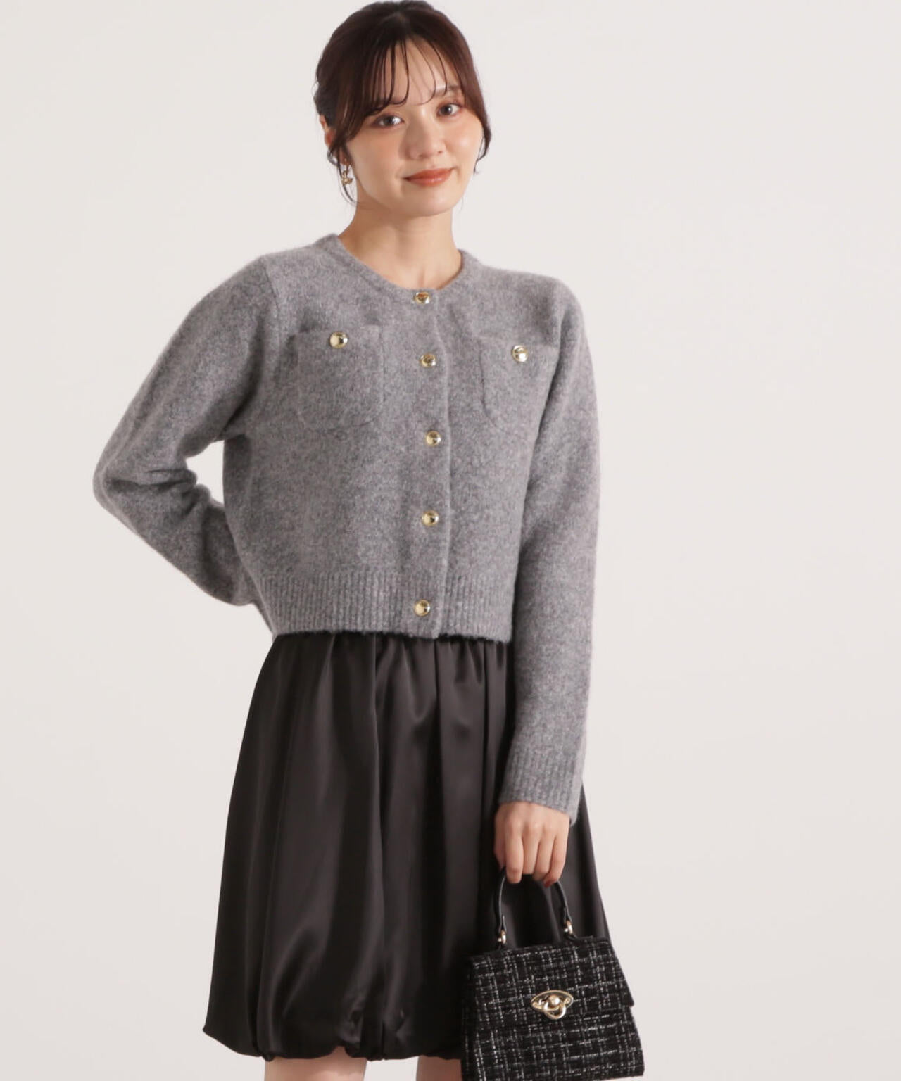 【加藤栞さん着用】釦POINTウール混カーディガン