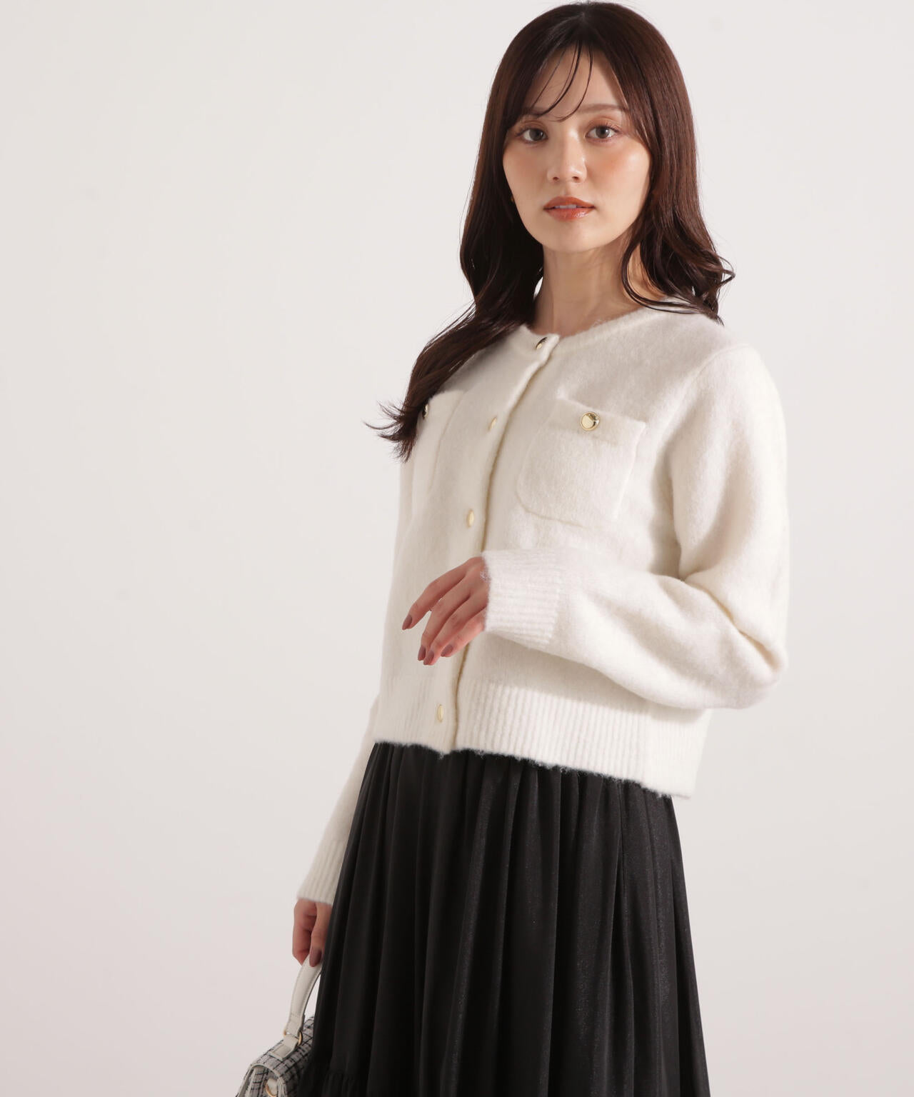 【加藤栞さん着用】釦POINTウール混カーディガン