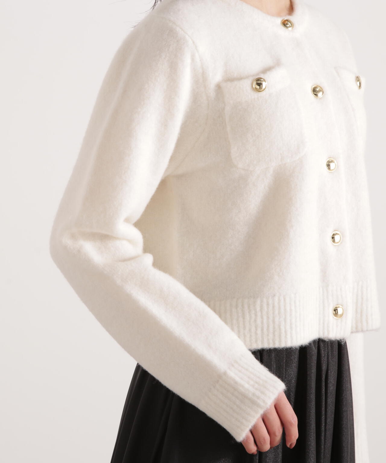 【加藤栞さん着用】釦POINTウール混カーディガン