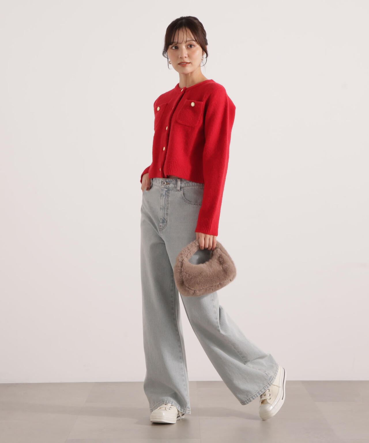 【加藤栞さん着用】釦POINTウール混カーディガン