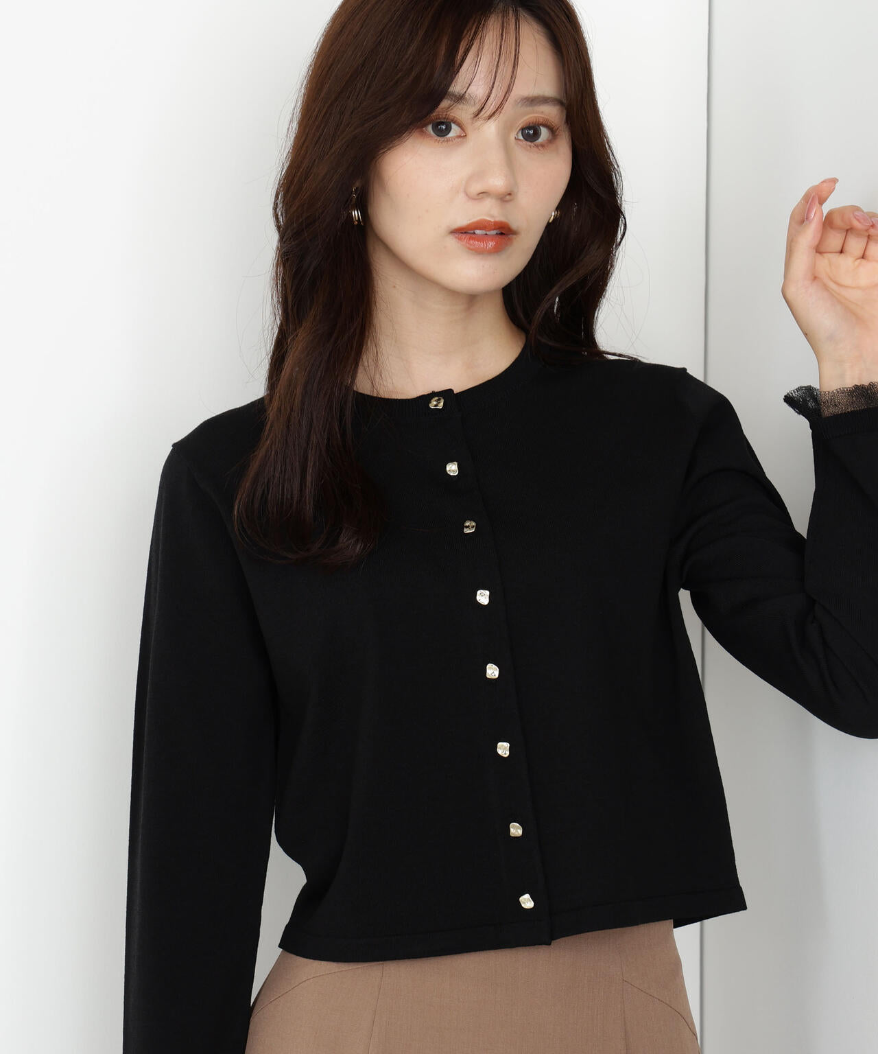 <ハンドウォッシャブル>ゴールド釦カーディガン