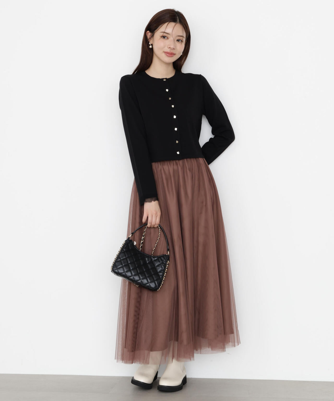 <ハンドウォッシャブル>ゴールド釦カーディガン