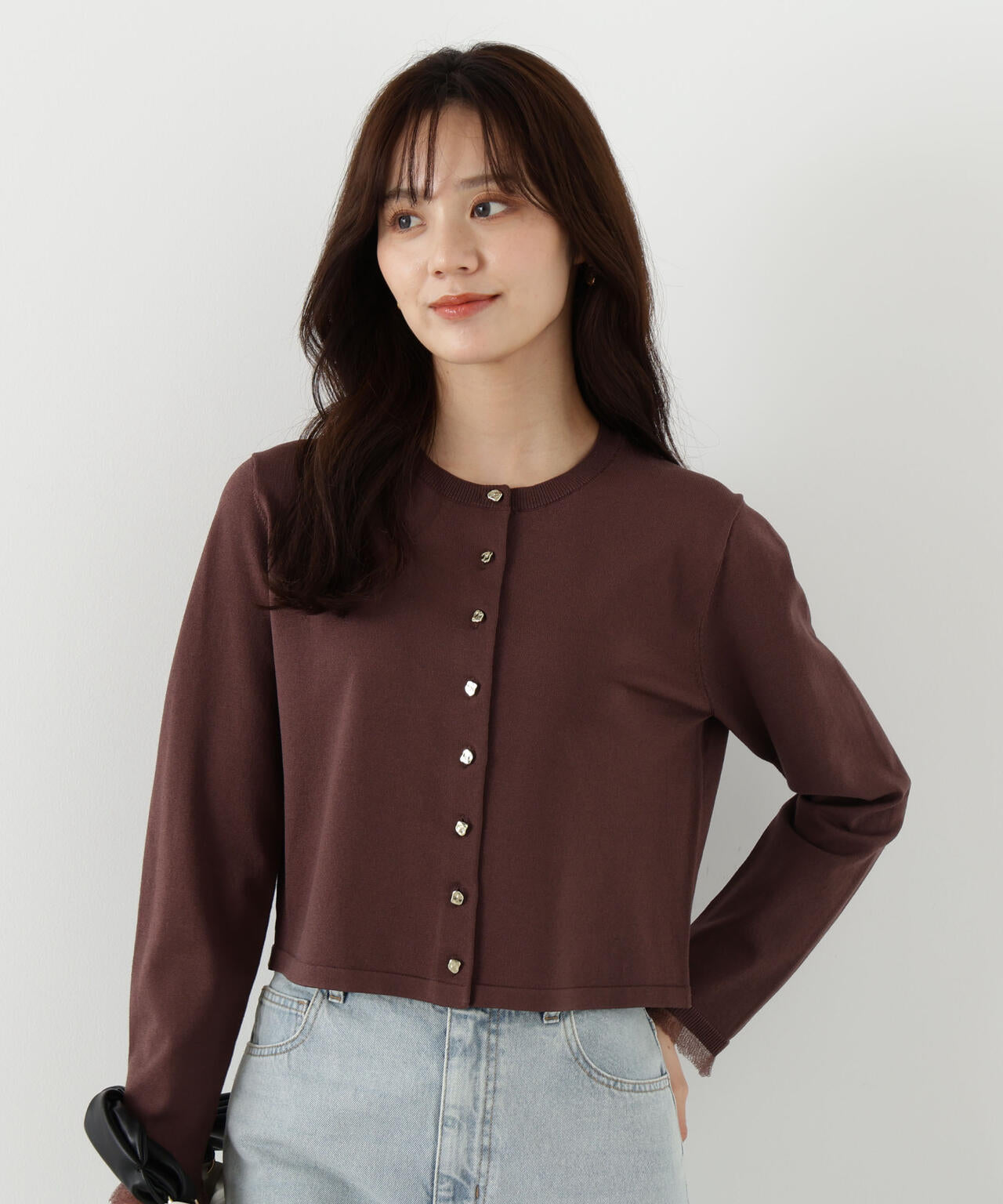 <ハンドウォッシャブル>ゴールド釦カーディガン