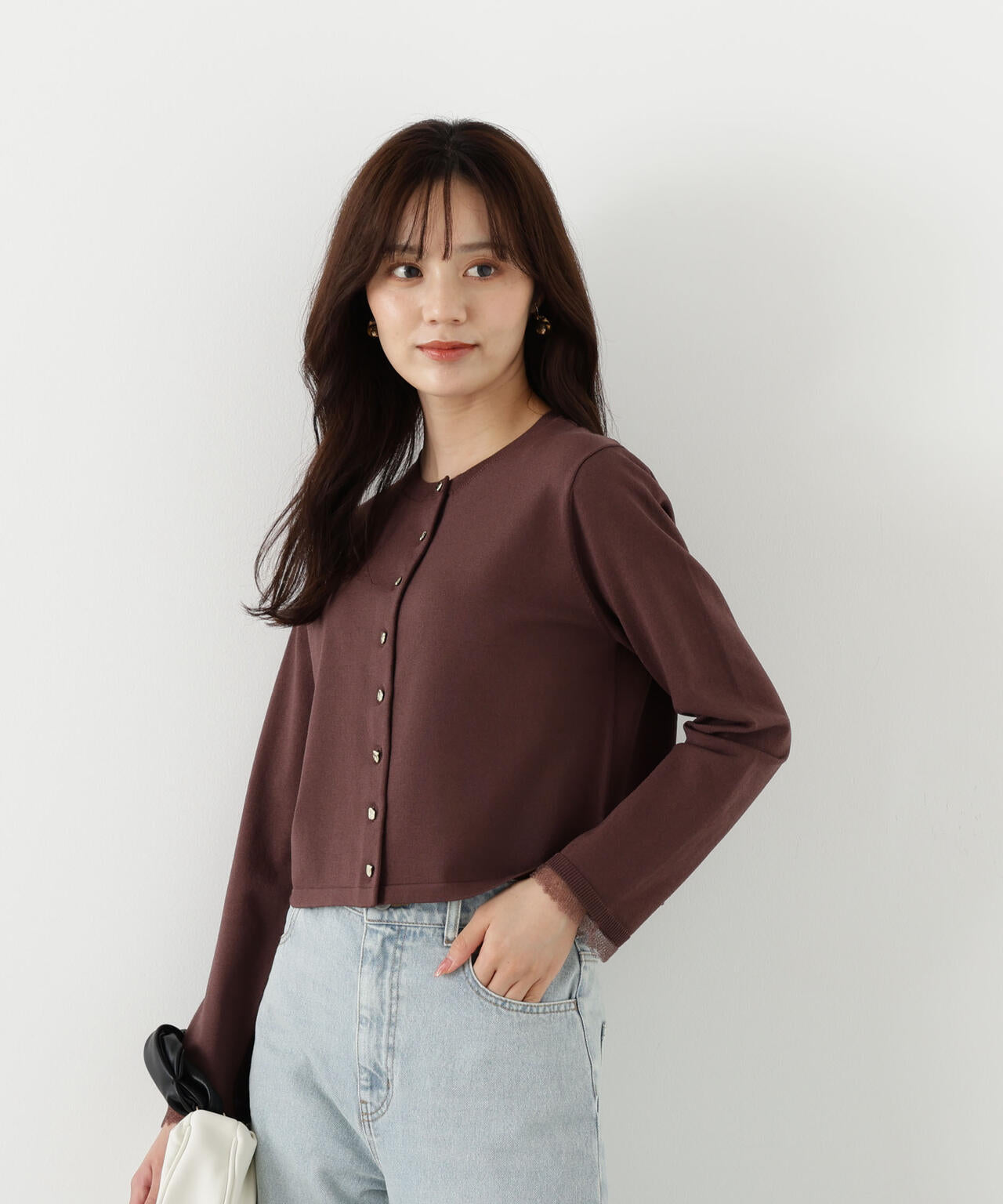 <ハンドウォッシャブル>ゴールド釦カーディガン